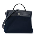 Hermes Military Toile Vache Hunter Herbag Zip Retourne 31 PM Bleu Marine Black