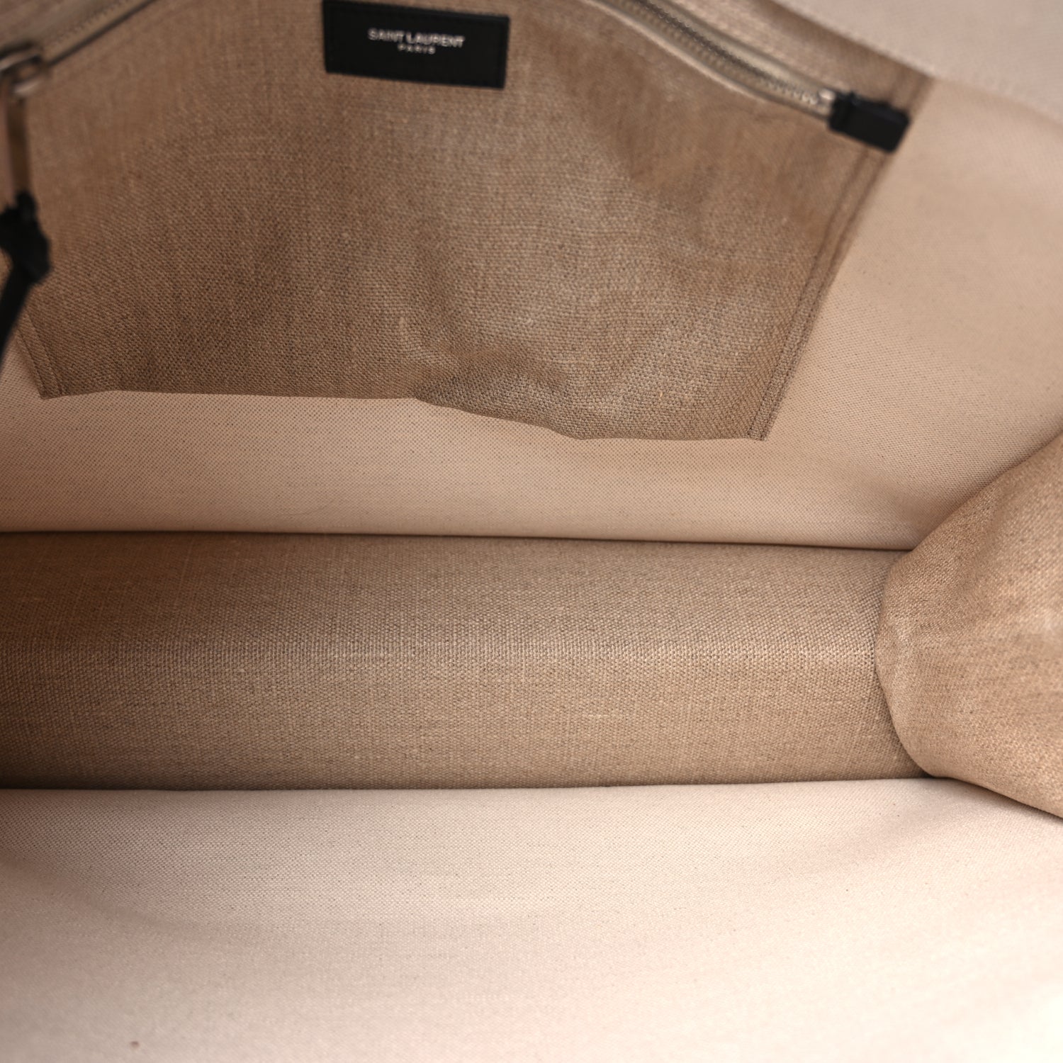 Saint Laurent Linen Calfskin Small Rive Gauche Tote  Greggio Natural
