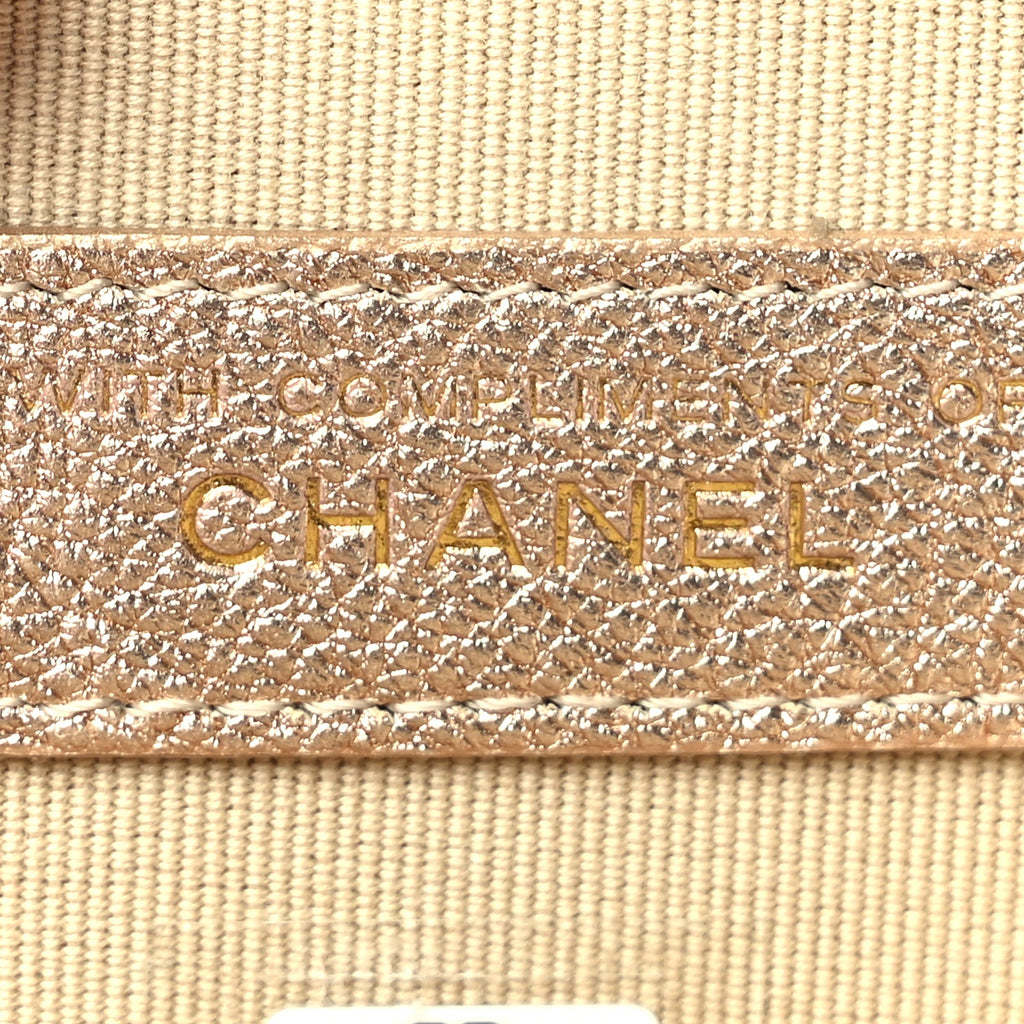 Chanel Metallic Lambskin Quilted Round Clip On Coin Purse Airpods Case  Gold