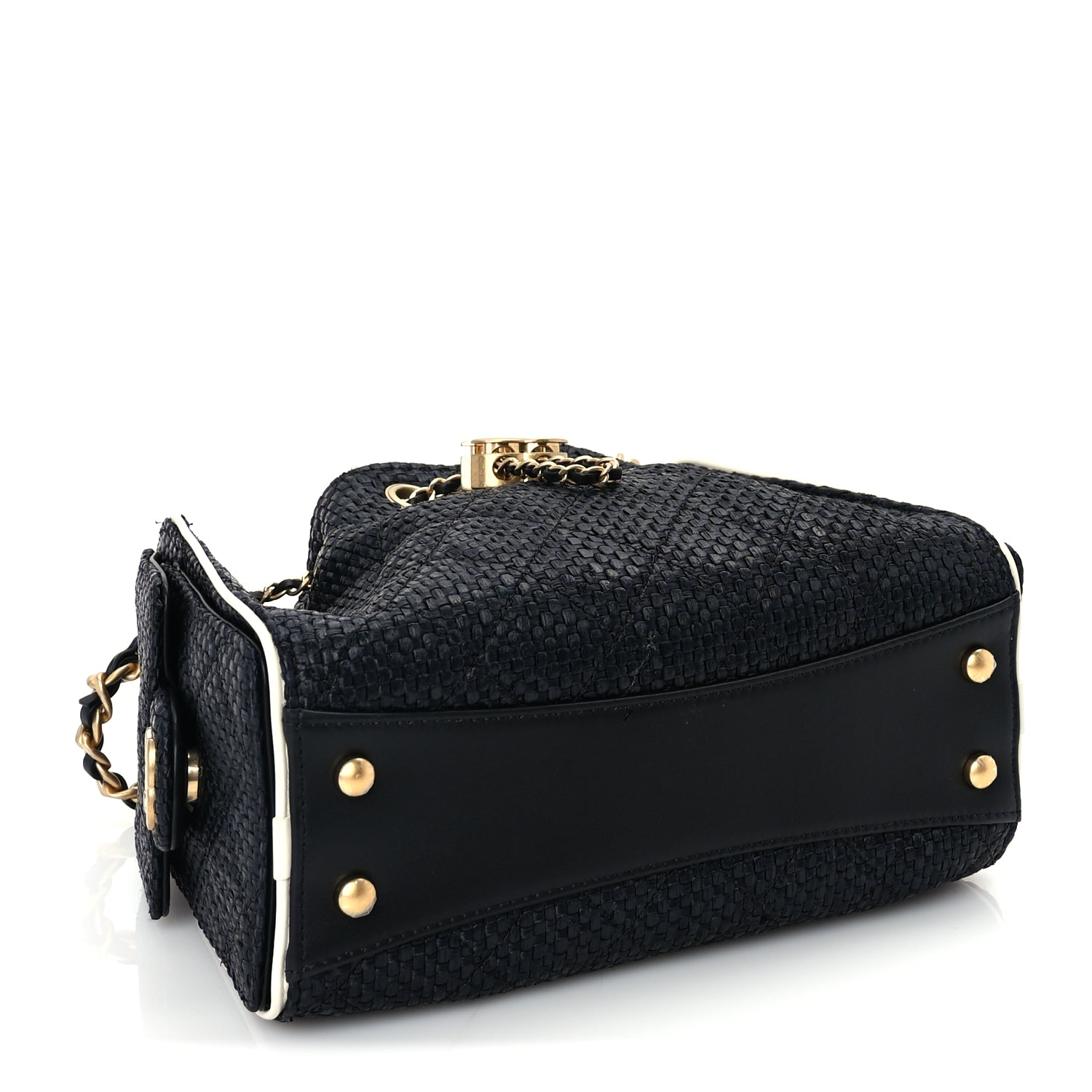 Chanel Braided Raffia Calfskin Quilted Mini Chanel 25 Handbag Black White