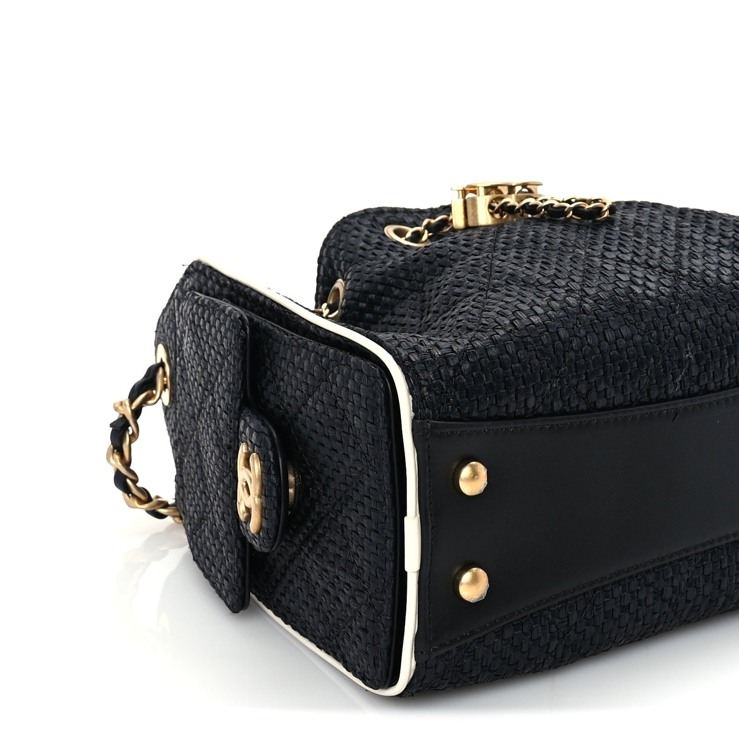 Chanel Braided Raffia Calfskin Quilted Mini Chanel 25 Handbag Black White