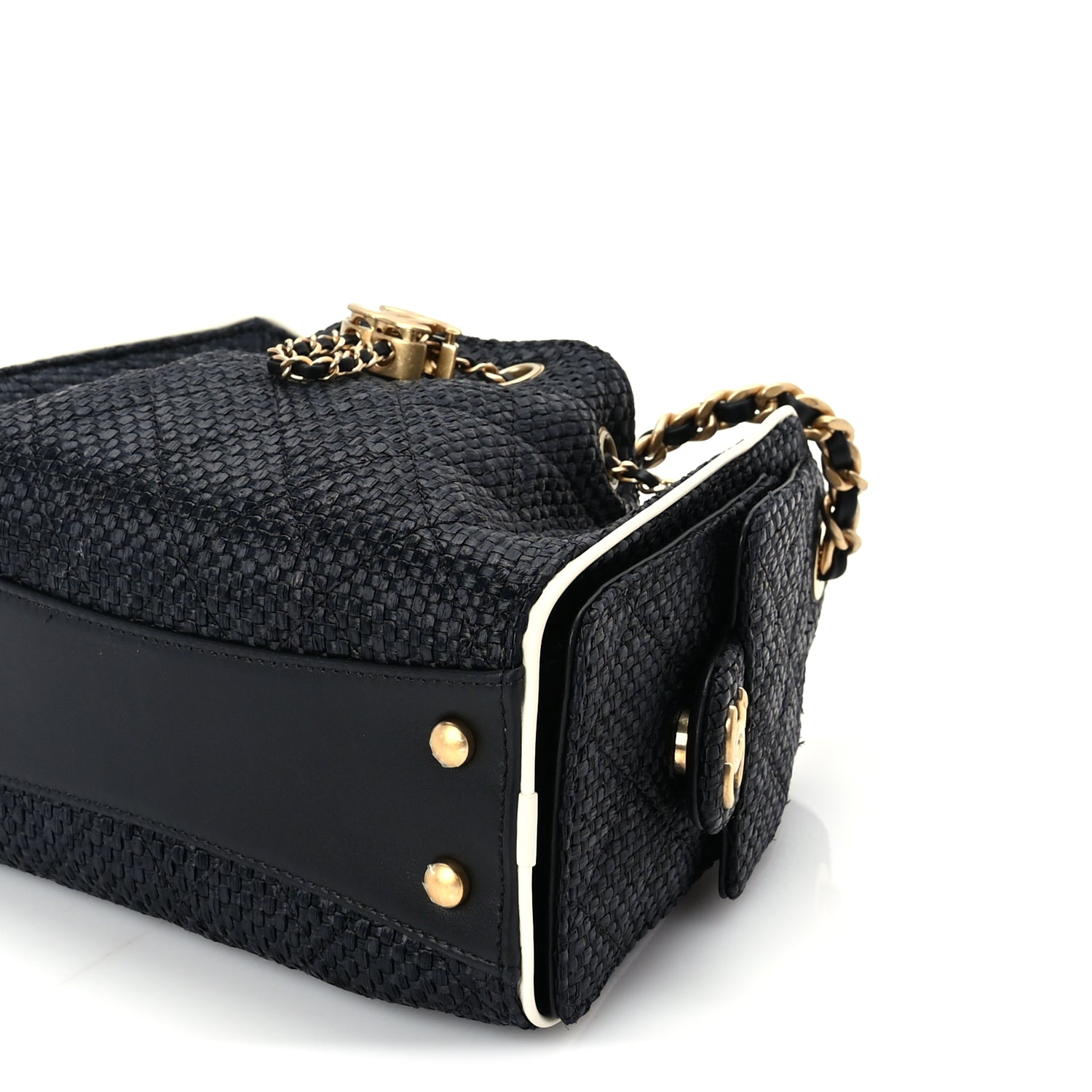 Chanel Braided Raffia Calfskin Quilted Mini Chanel 25 Handbag Black White