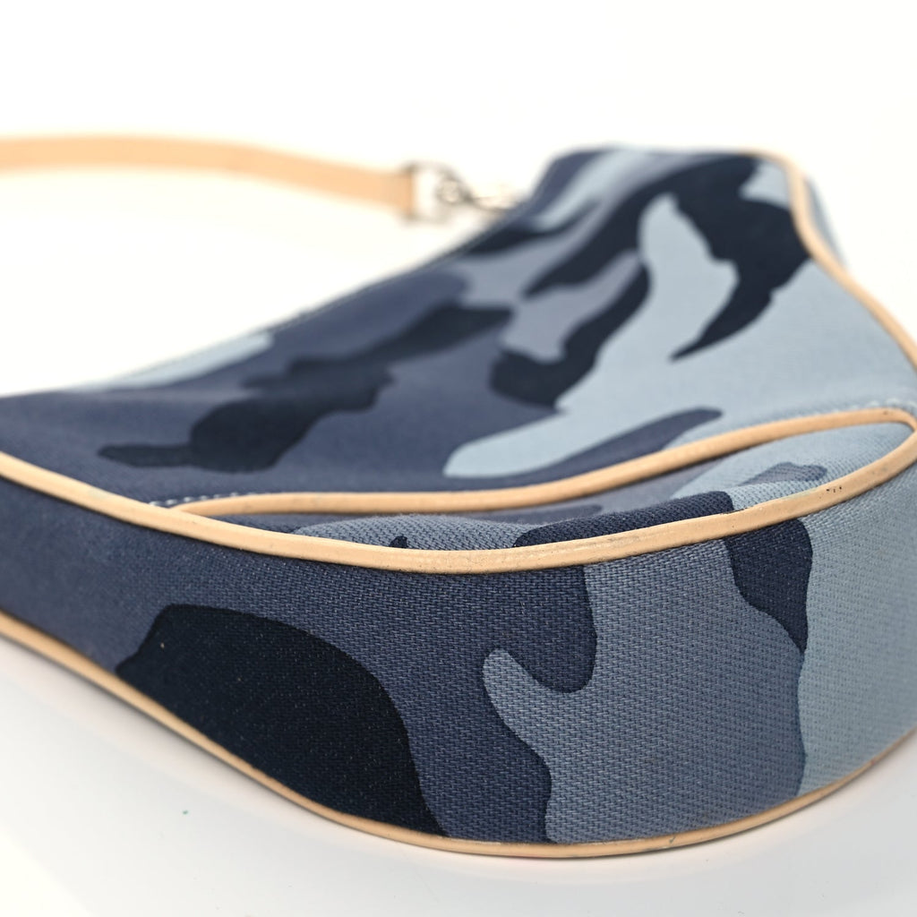 Christian Dior Canvas Camouflage Mini Saddle Pochette Blue
