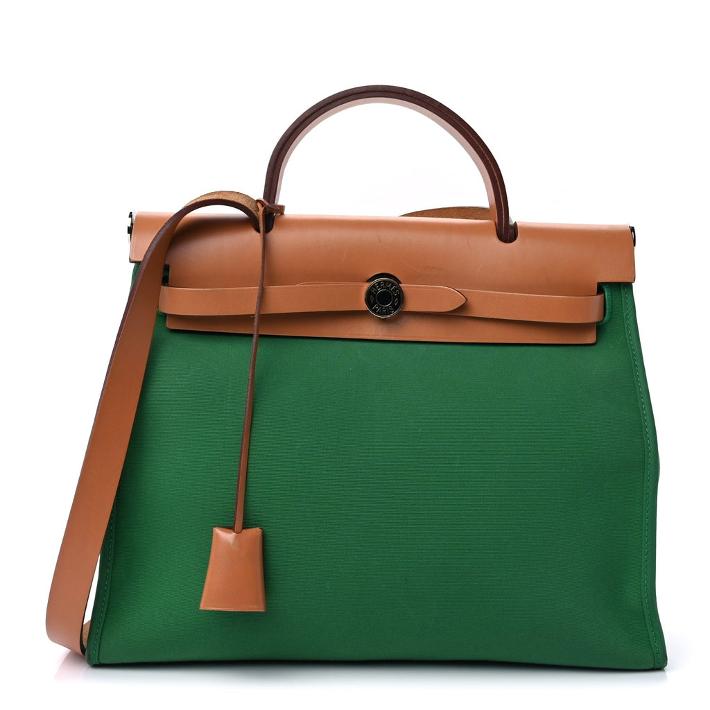 Hermes Vache Hunter Toile Herbag Zip 31 PM  Bambou Natural