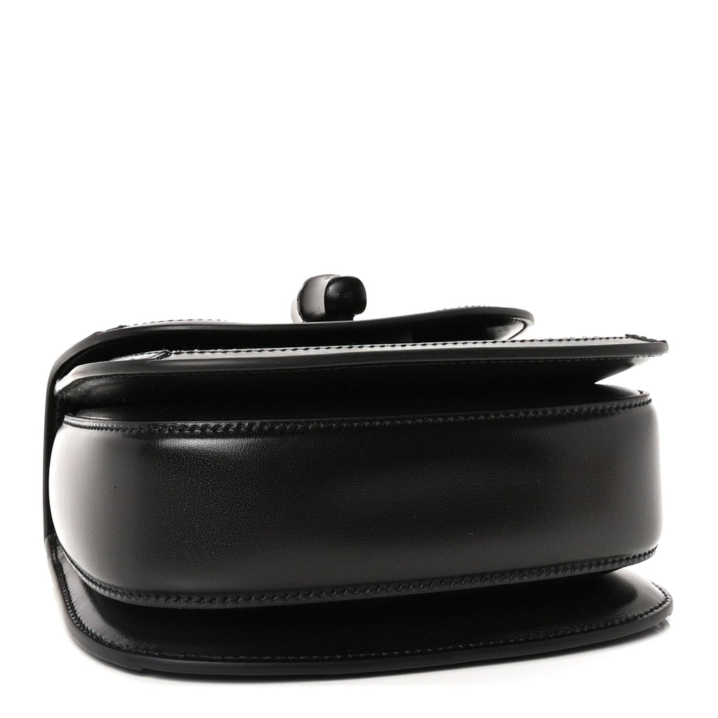 Gucci Moire Fabric Calfskin Rhinestone Monogram Monochrome Mini Bamboo 1947 Top Handle Chain Bag Black