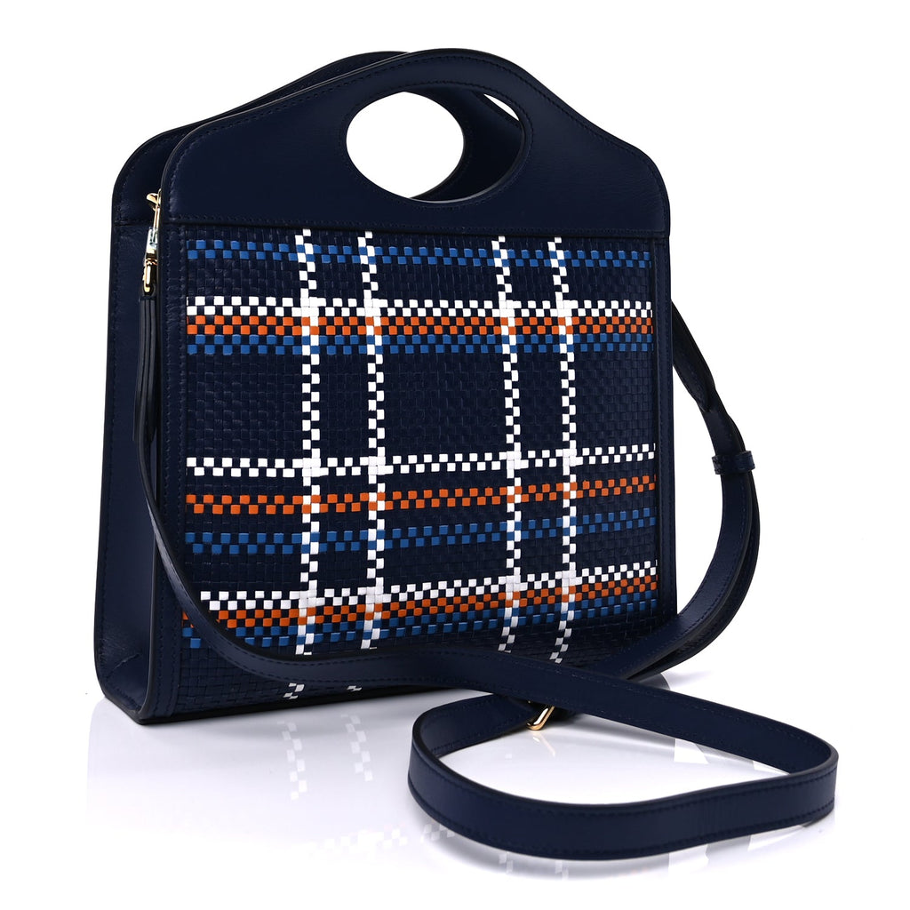 Burberry Calfskin Nylon Tartan Mini Pocket Bag  Blue White Orange
