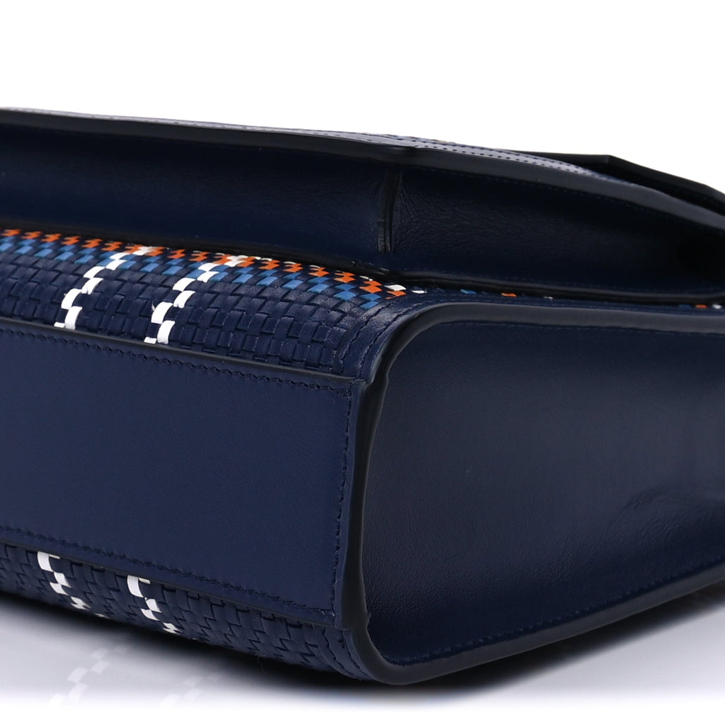 Burberry Calfskin Nylon Tartan Mini Pocket Bag  Blue White Orange