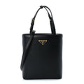 Prada Calfskin Metal Triangle Logo Tote  Black