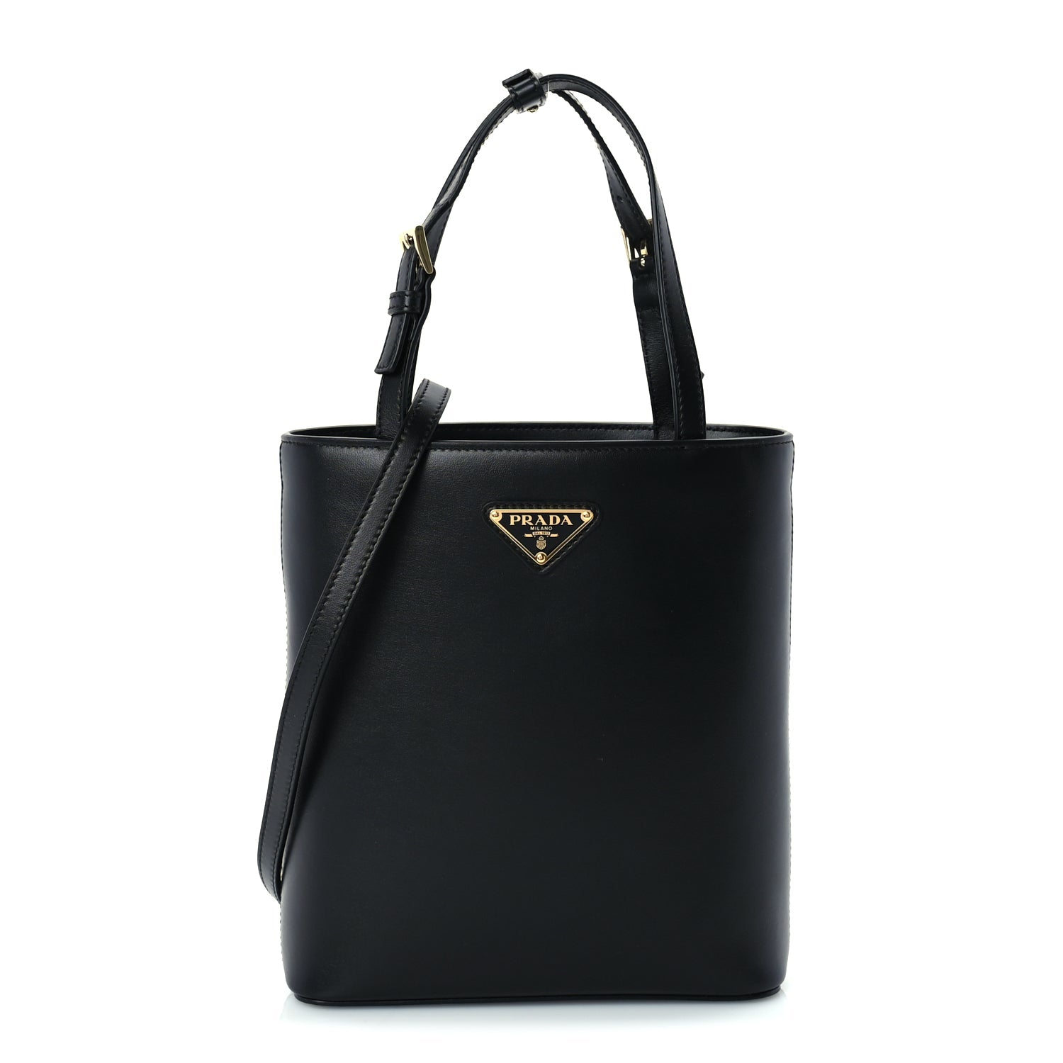 Prada Calfskin Metal Triangle Logo Tote  Black