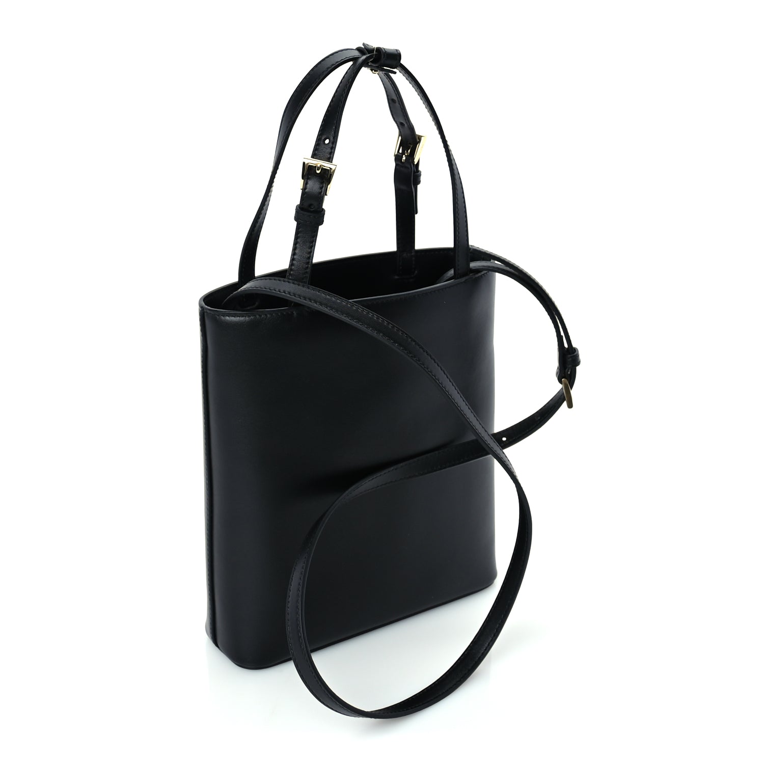 Prada Calfskin Metal Triangle Logo Tote  Black