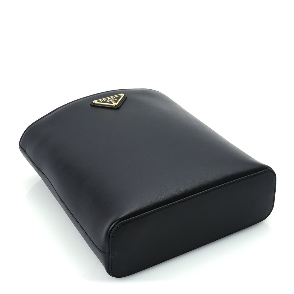 Prada Calfskin Metal Triangle Logo Tote  Black