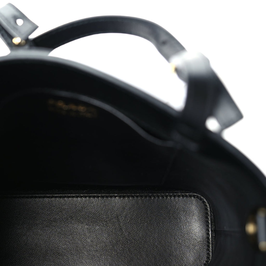 Prada Calfskin Metal Triangle Logo Tote  Black