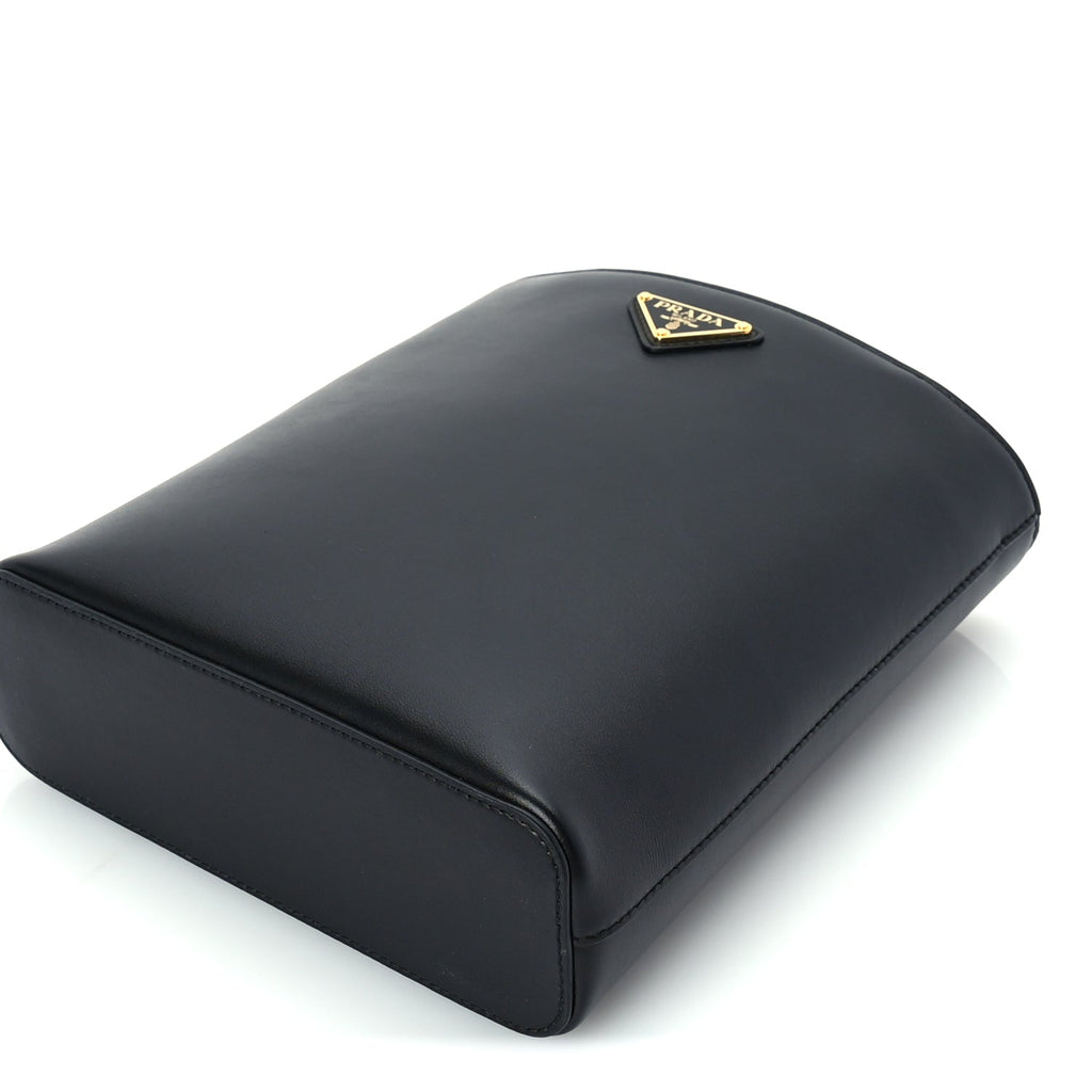 Prada Calfskin Metal Triangle Logo Tote  Black