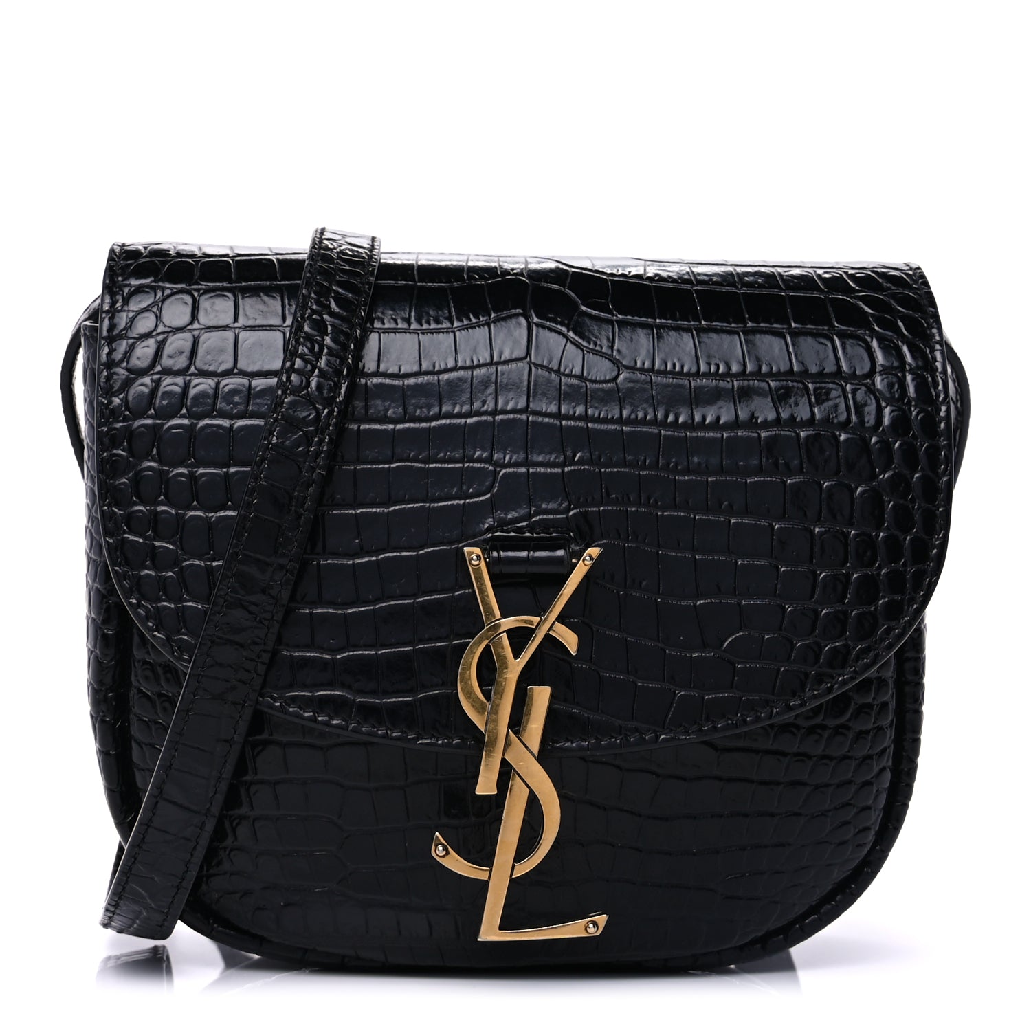 Saint Laurent Crocodile Embossed Calfskin Small Kaia Satchel Black