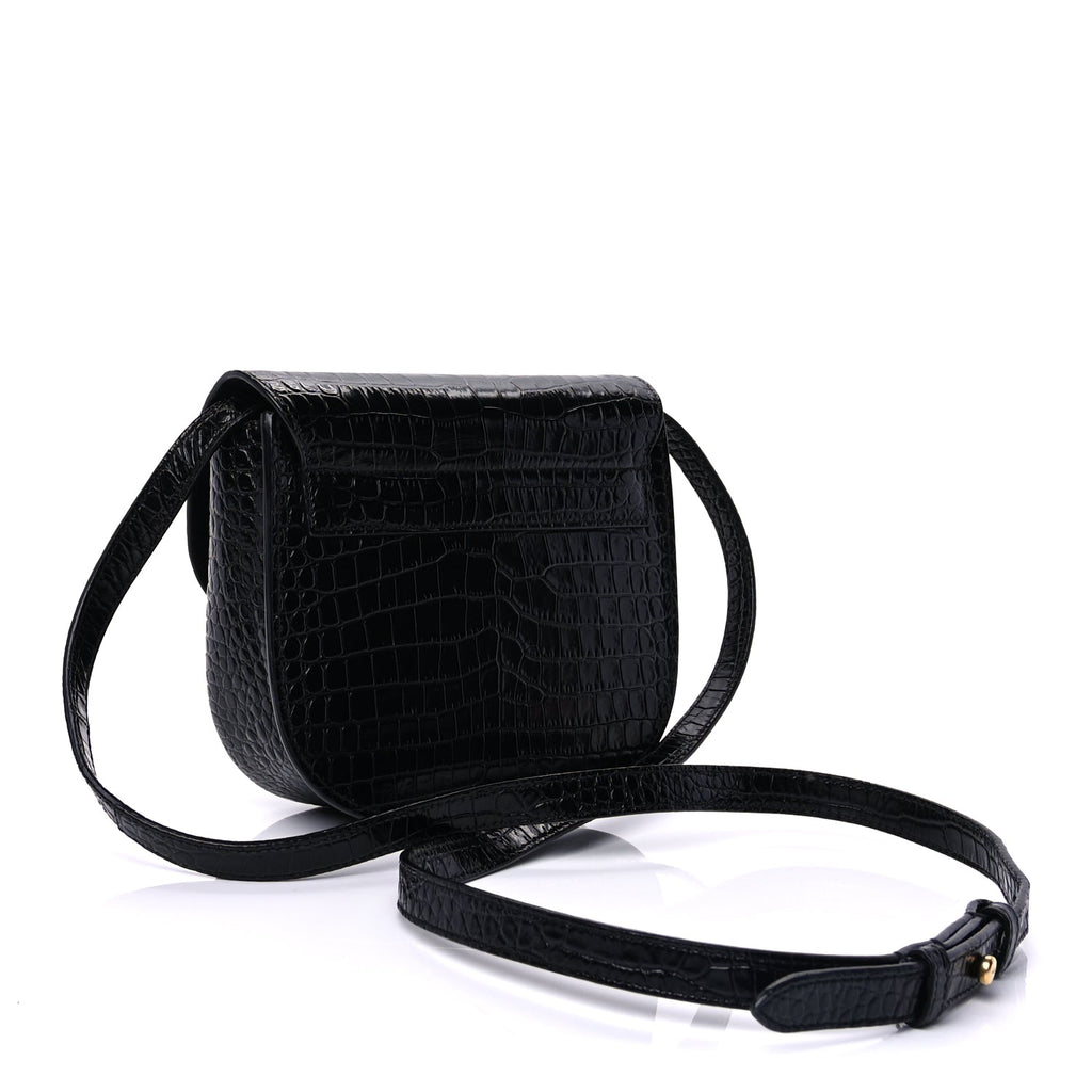 Saint Laurent Crocodile Embossed Calfskin Small Kaia Satchel Black
