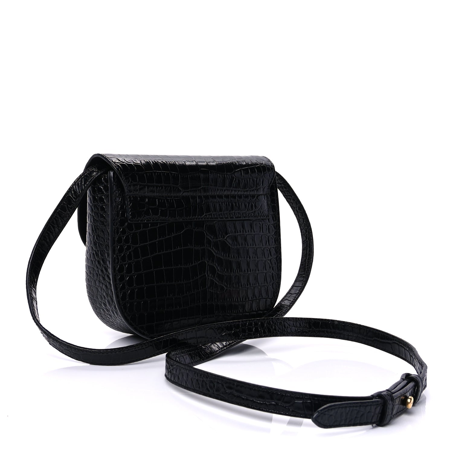 Saint Laurent Crocodile Embossed Calfskin Small Kaia Satchel Black