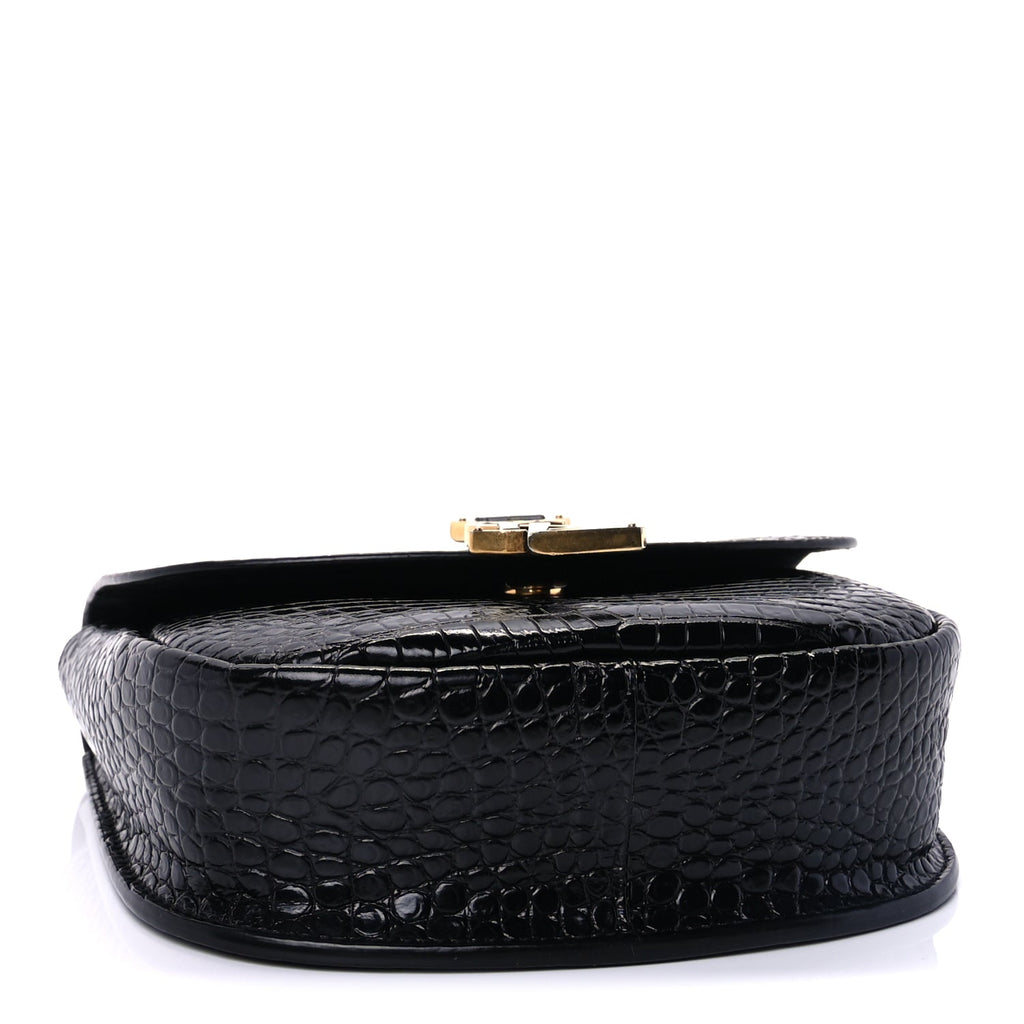 Saint Laurent Crocodile Embossed Calfskin Small Kaia Satchel Black