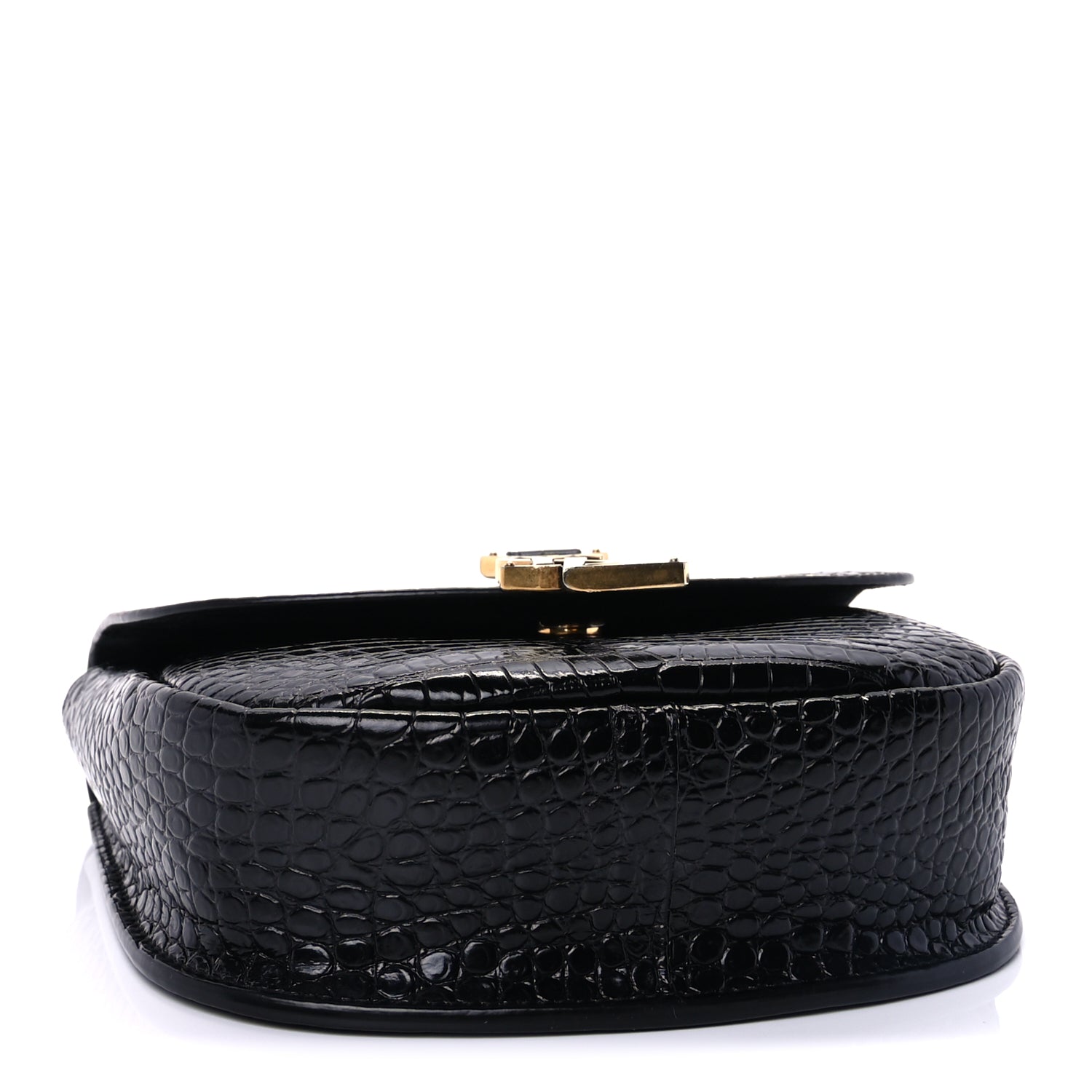 Saint Laurent Crocodile Embossed Calfskin Small Kaia Satchel Black