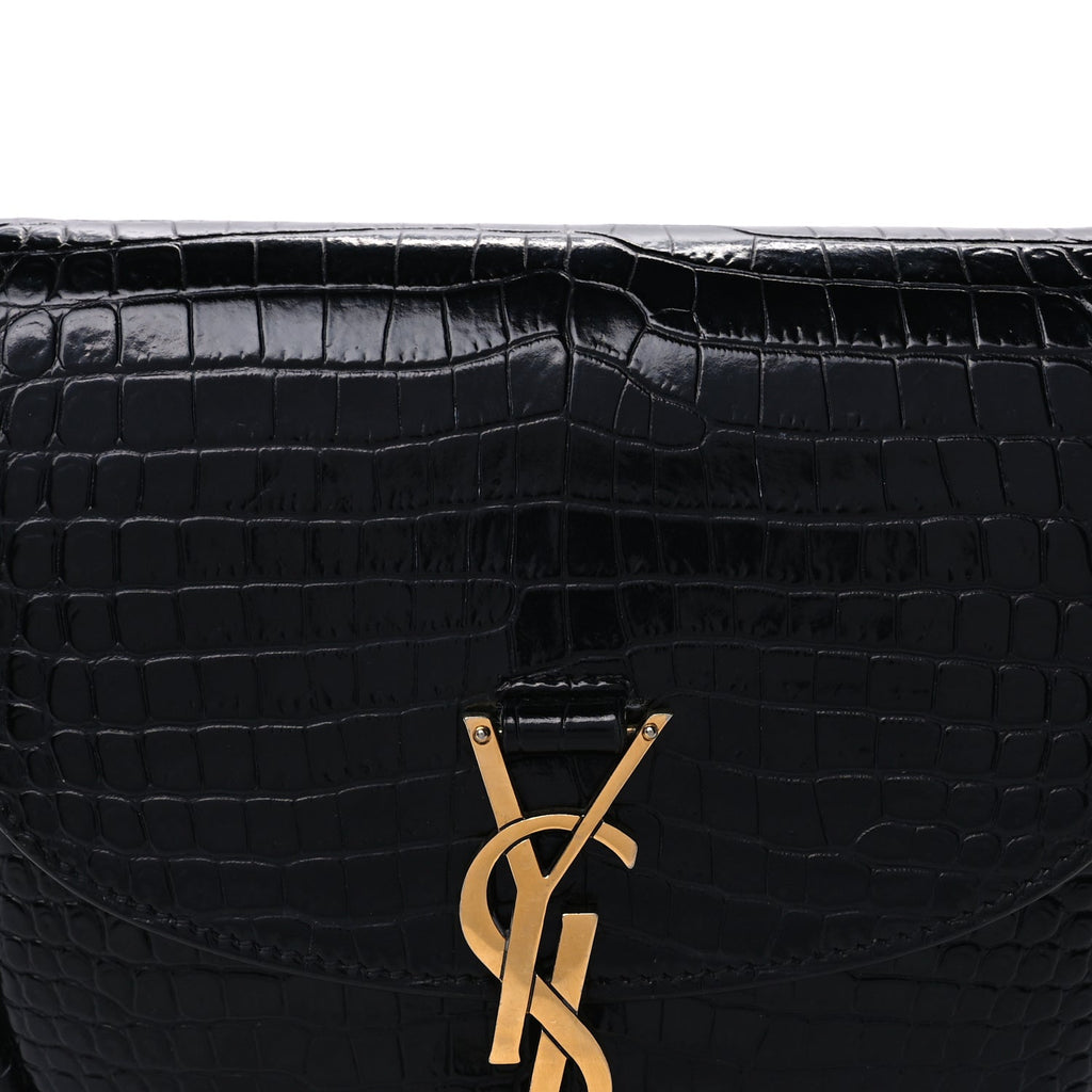 Saint Laurent Crocodile Embossed Calfskin Small Kaia Satchel Black