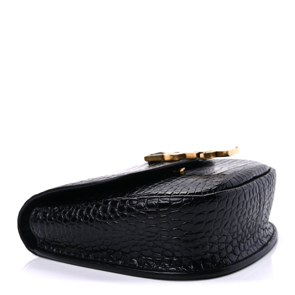 Saint Laurent Crocodile Embossed Calfskin Small Kaia Satchel Black