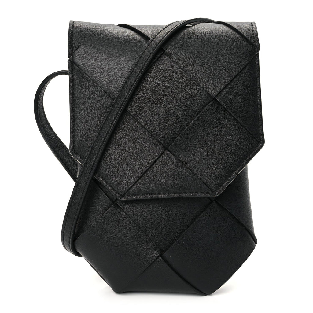 Bottega Veneta Calfskin Intreccio Diago Phone Pouch Black Pinecone Black Pinecone