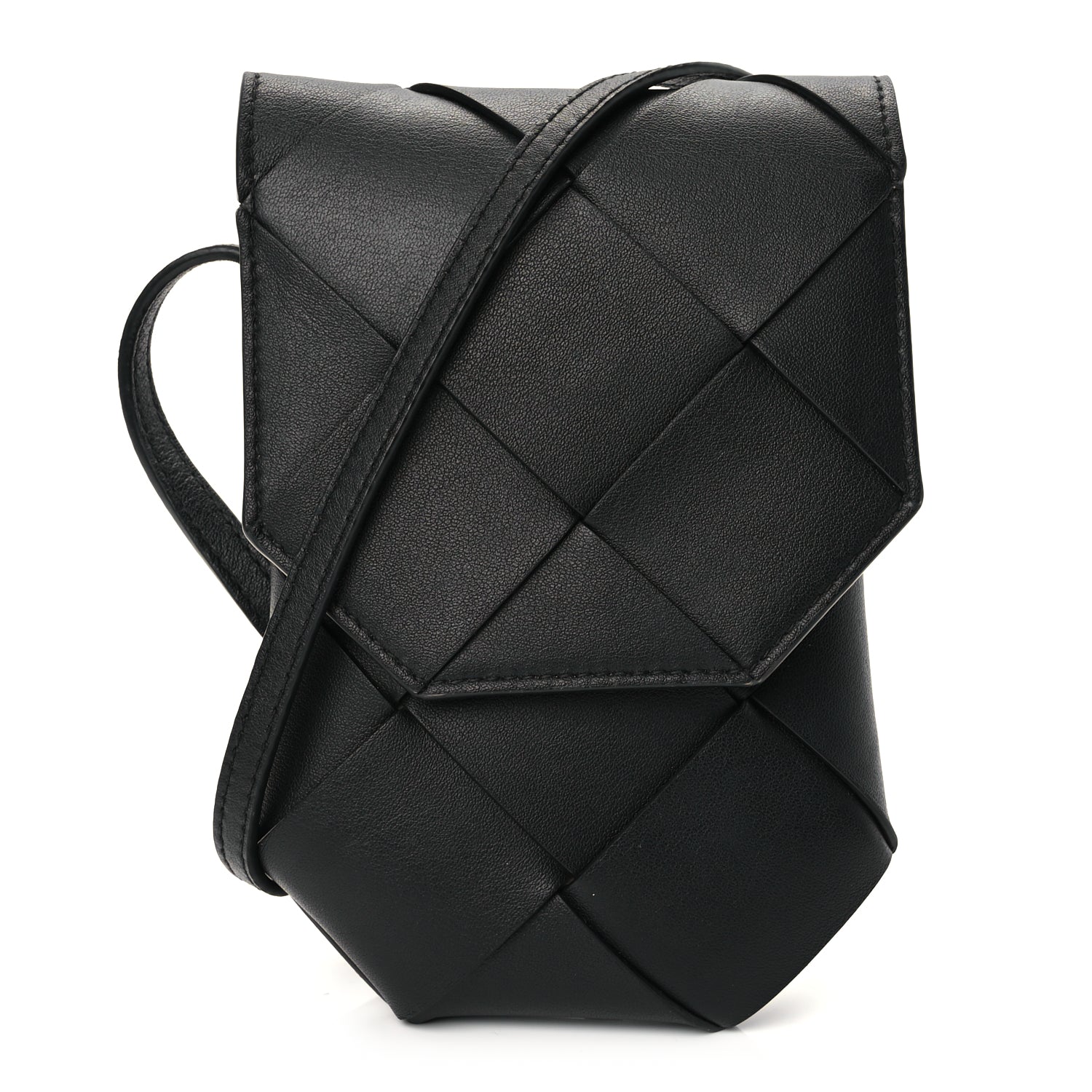 Bottega Veneta Calfskin Intreccio Diago Phone Pouch Black Pinecone Black Pinecone