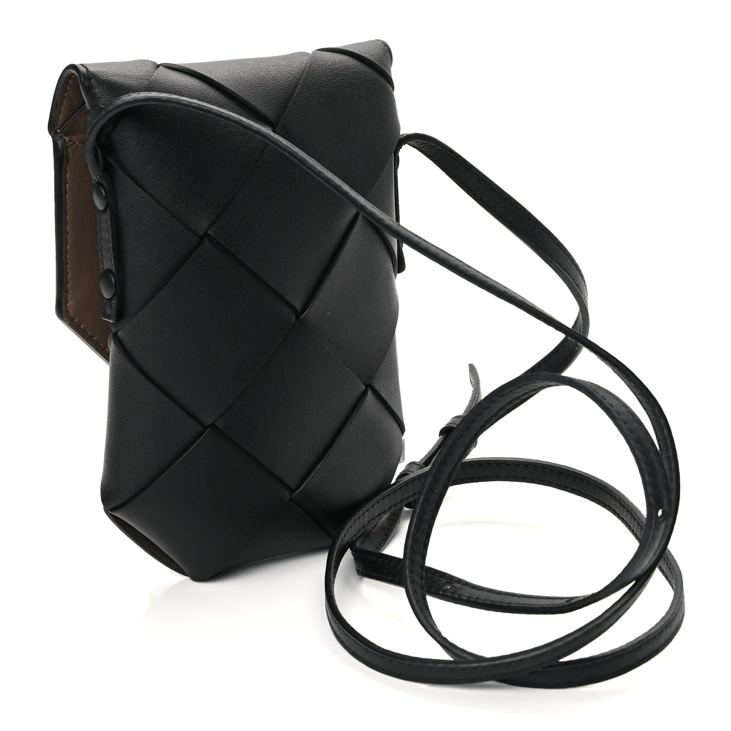 Bottega Veneta Calfskin Intreccio Diago Phone Pouch Black Pinecone Black Pinecone