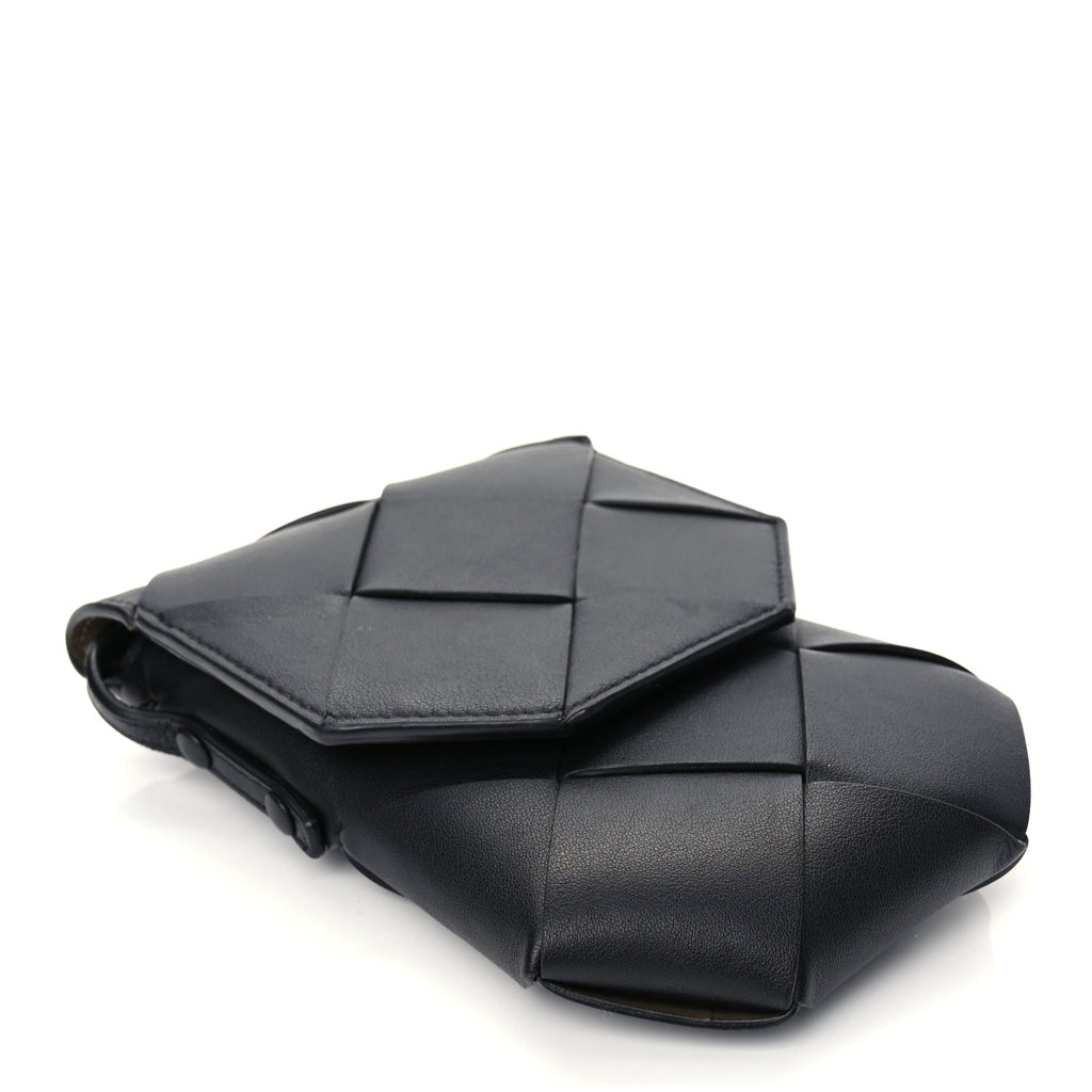 Bottega Veneta Calfskin Intreccio Diago Phone Pouch Black Pinecone Black Pinecone