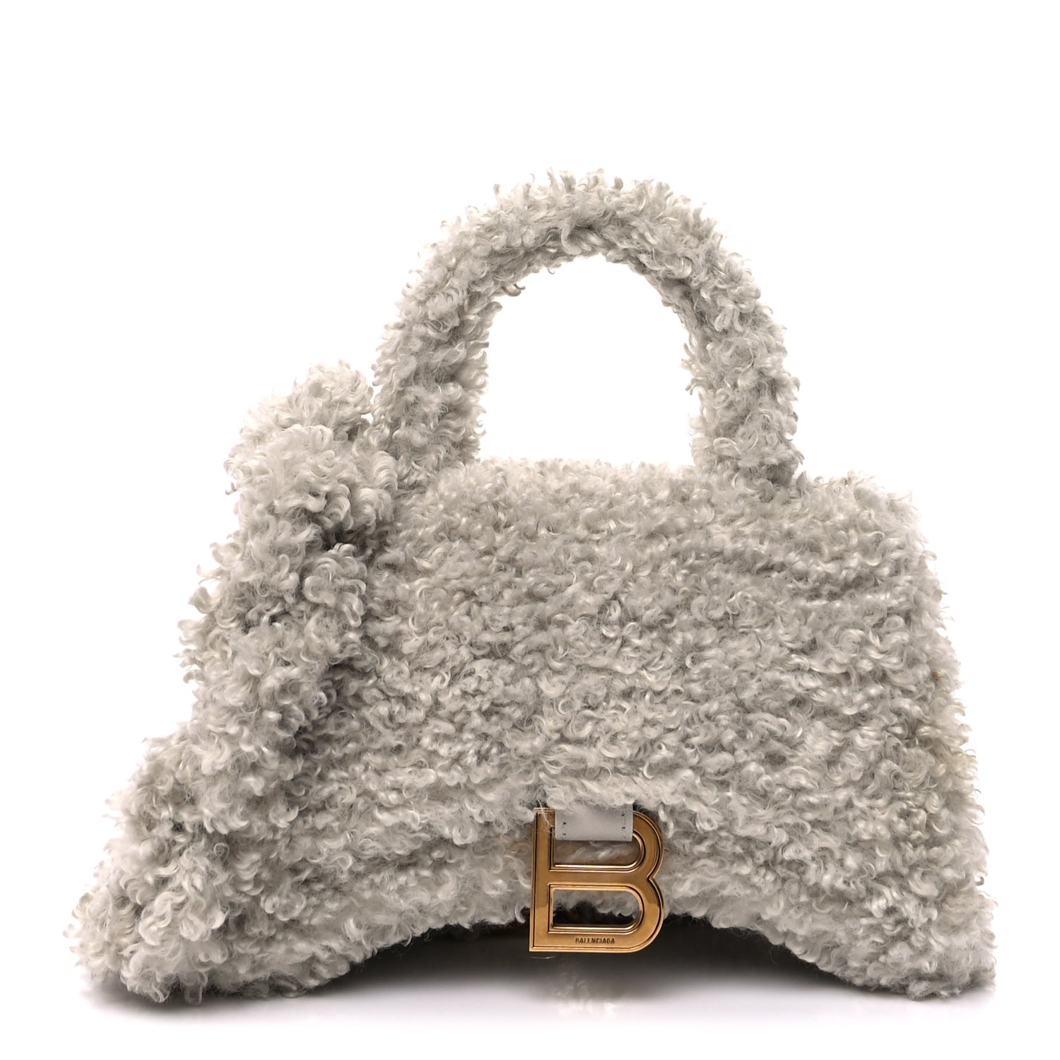 Balenciaga Faux Fur Fluffy Hourglass XS Top Handle Bag Natural