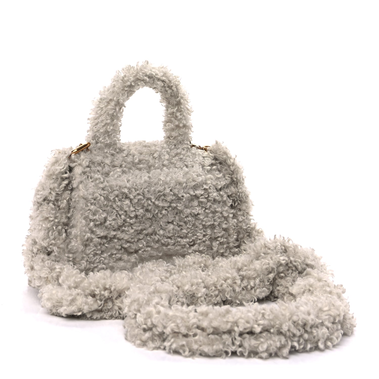 Balenciaga Faux Fur Fluffy Hourglass XS Top Handle Bag Natural