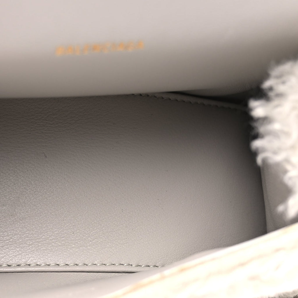 Balenciaga Faux Fur Fluffy Hourglass XS Top Handle Bag Natural