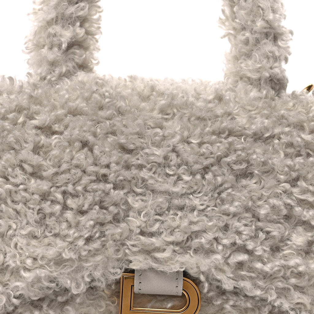 Balenciaga Faux Fur Fluffy Hourglass XS Top Handle Bag Natural