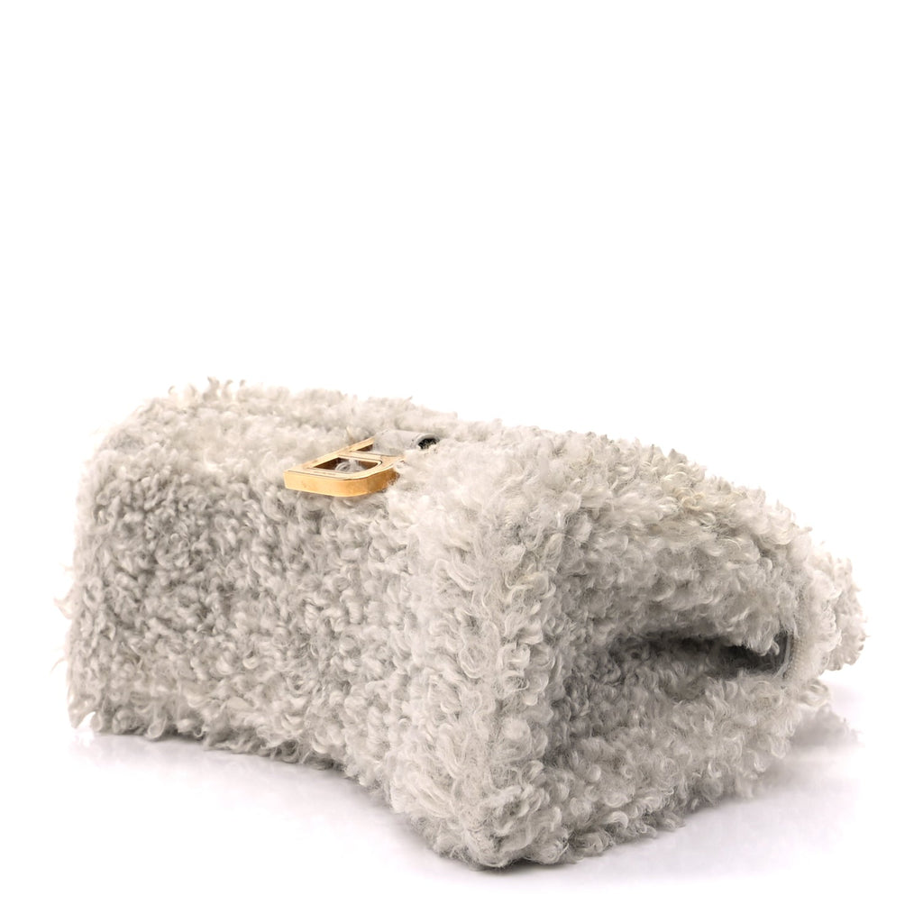 Balenciaga Faux Fur Fluffy Hourglass XS Top Handle Bag Natural