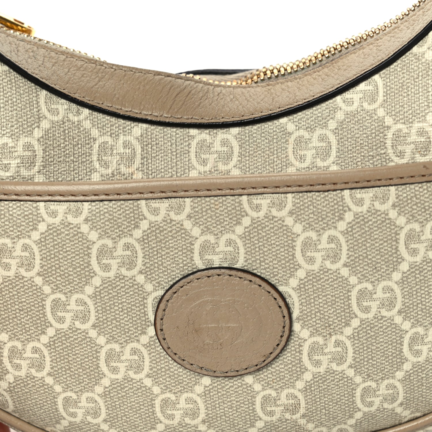 Gucci GG Supreme Monogram Textured Dollar Calfskin Mini Retro Interlocking G Half Moon Bag Beige Mystic White Oatmeal