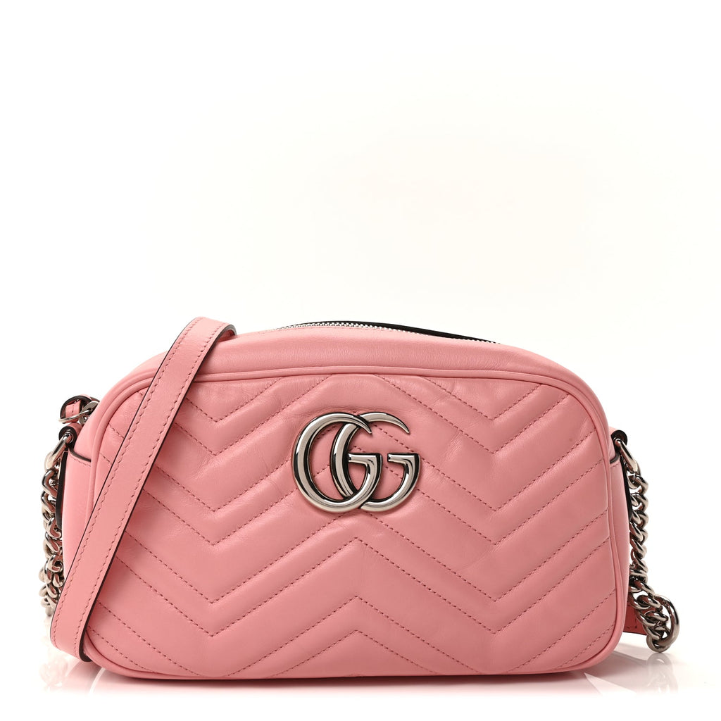 Gucci Calfskin Matelasse Small GG Marmont Chain Shoulder Bag Wild Rose