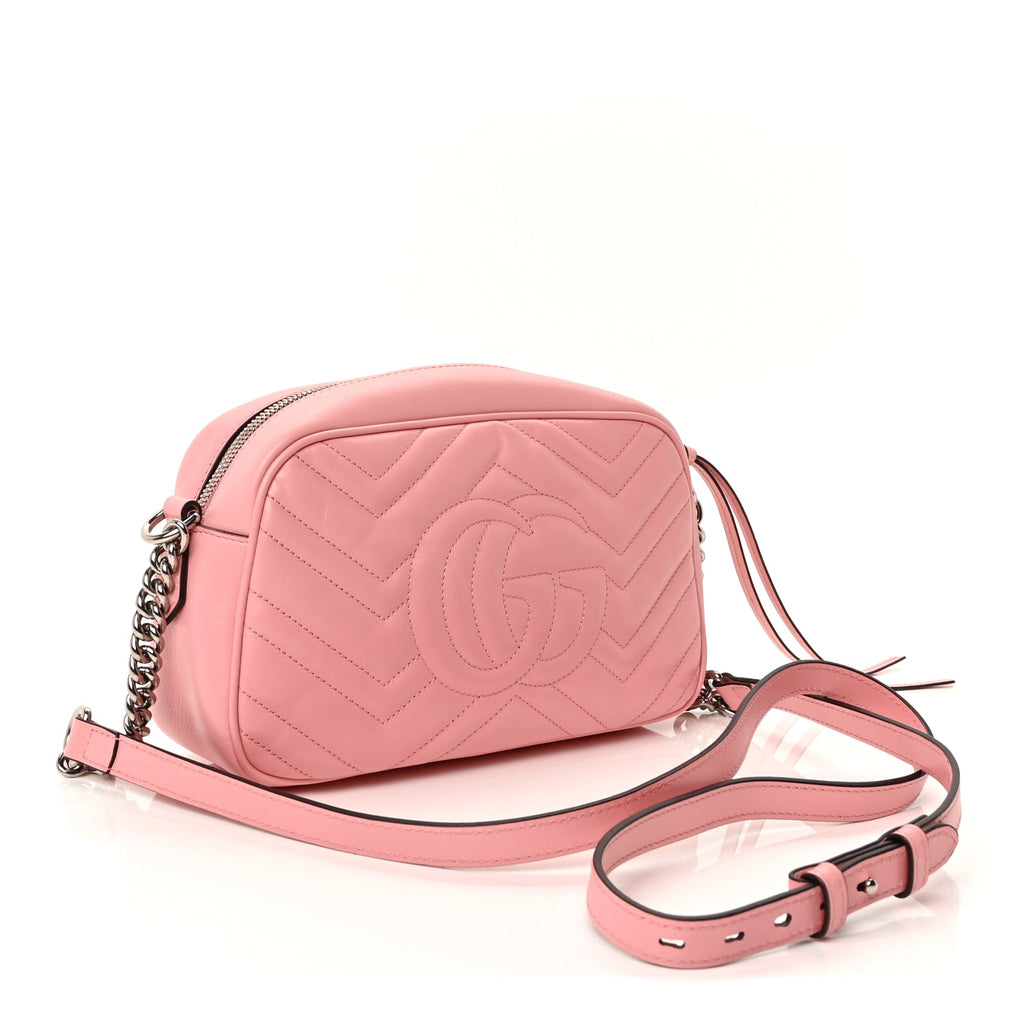 Gucci Calfskin Matelasse Small GG Marmont Chain Shoulder Bag Wild Rose