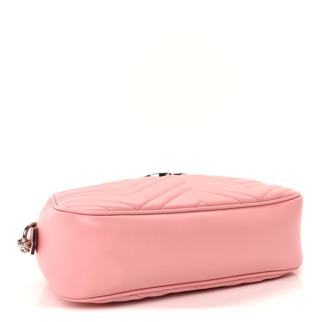 Gucci Calfskin Matelasse Small GG Marmont Chain Shoulder Bag Wild Rose