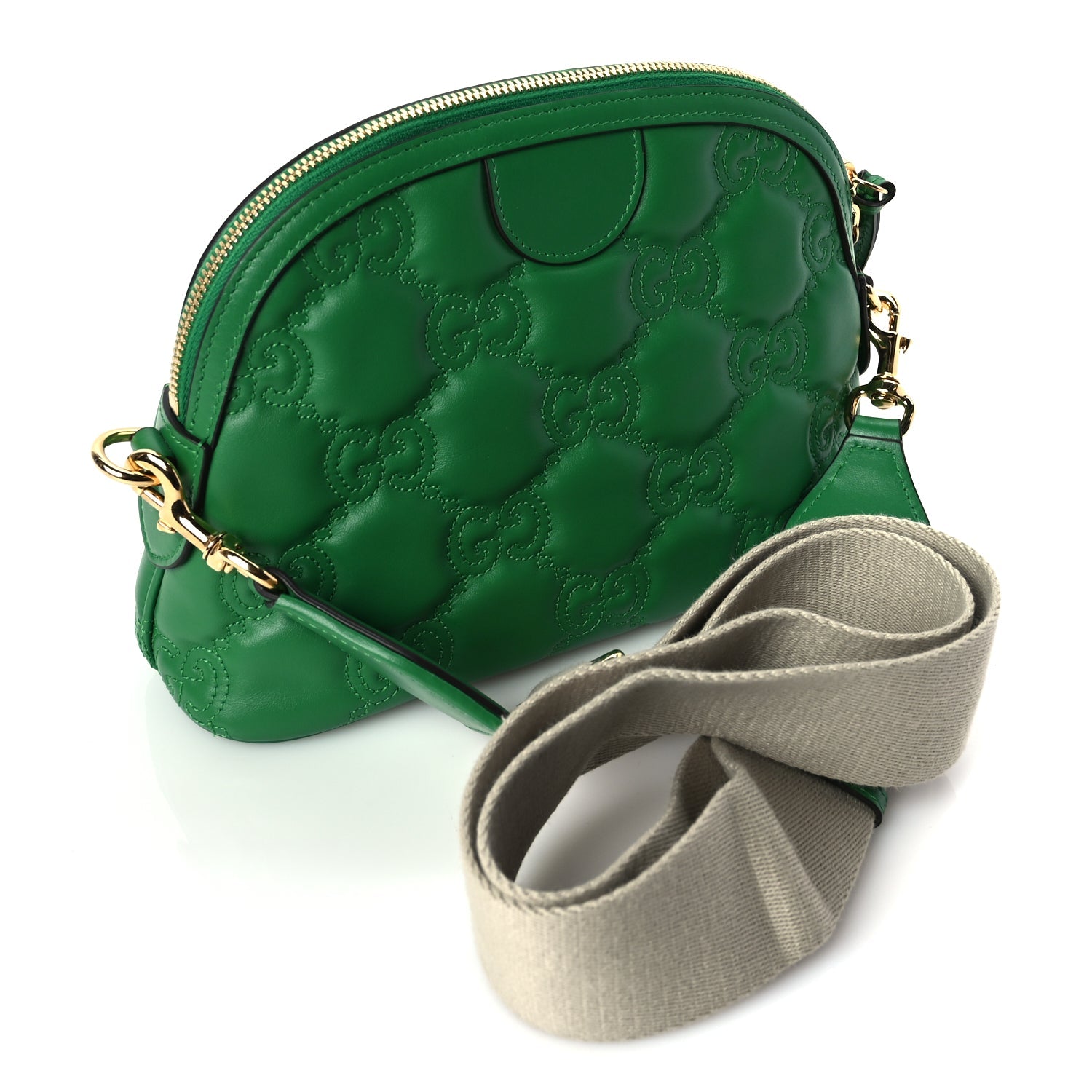 Gucci Calfskin GG Matelasse Small Dome Shoulder Bag Green Natural