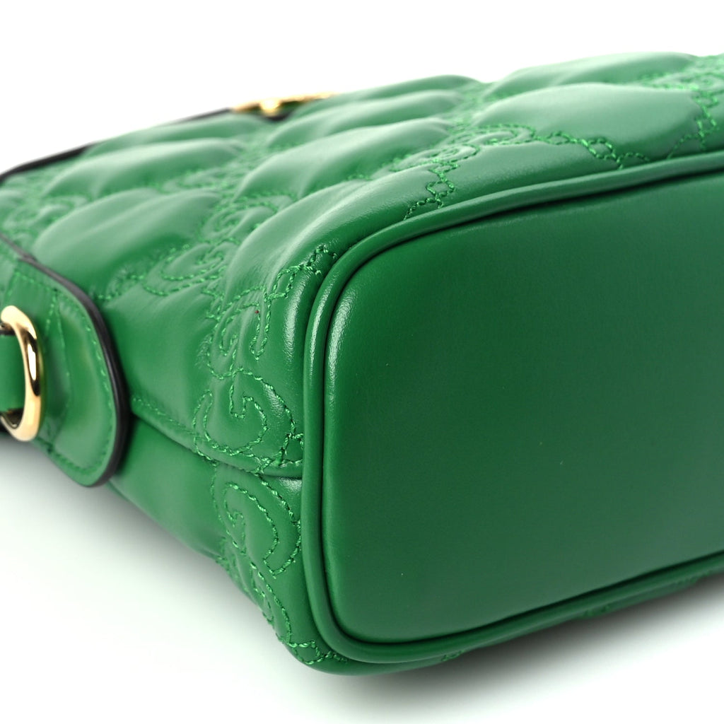 Gucci Calfskin GG Matelasse Small Dome Shoulder Bag Green Natural