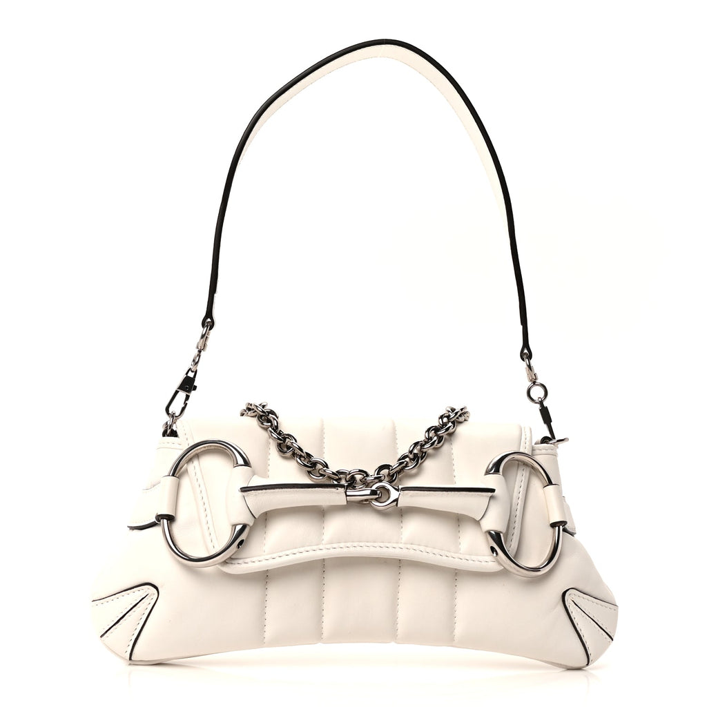 Gucci Nappa Vertical Matelasse Small Maxi Horsebit Chain Shoulder Bag Great White
