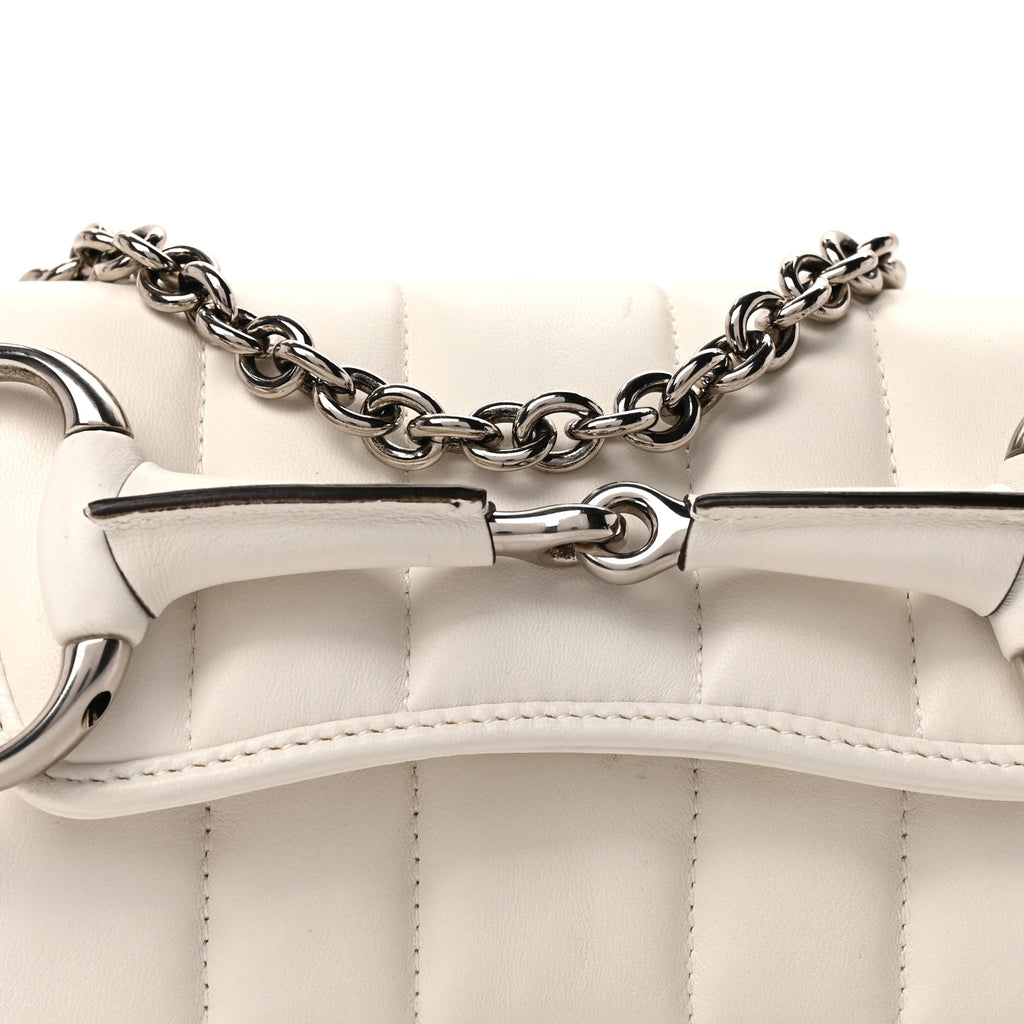 Gucci Nappa Vertical Matelasse Small Maxi Horsebit Chain Shoulder Bag Great White