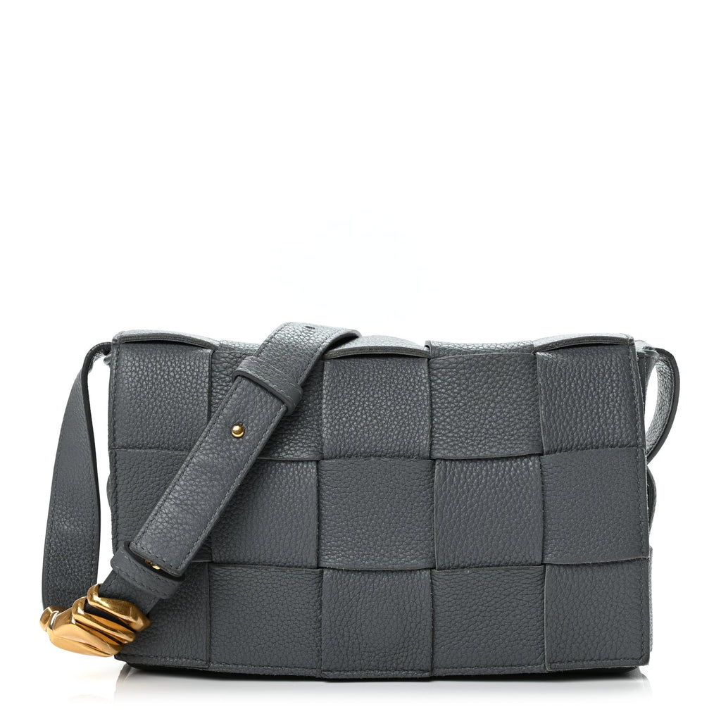 Bottega Veneta Grained Calfskin Maxi Intrecciato Cassette Crossbody Bag Thunder