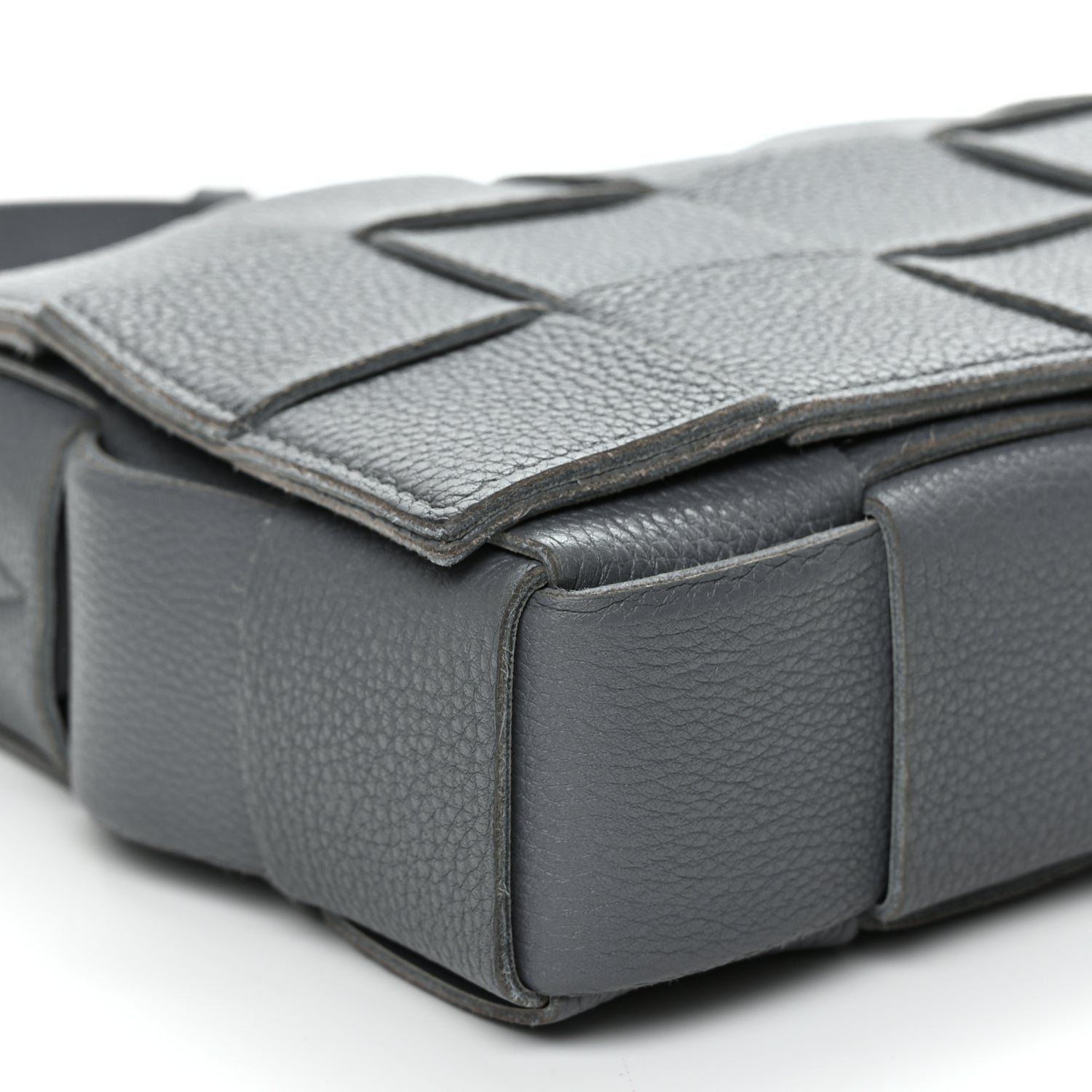 Bottega Veneta Grained Calfskin Maxi Intrecciato Cassette Crossbody Bag Thunder