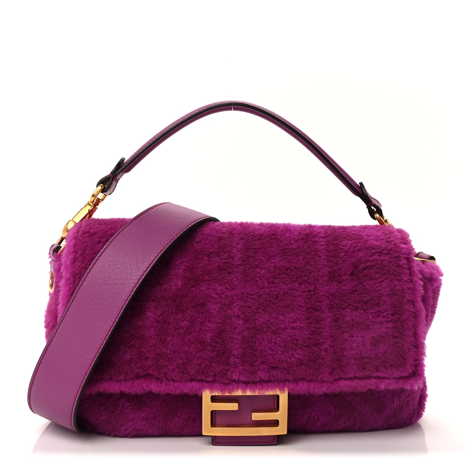 Fendi Shearling Vitello Dolce Macro FF 1974 Baguette  Bouganville