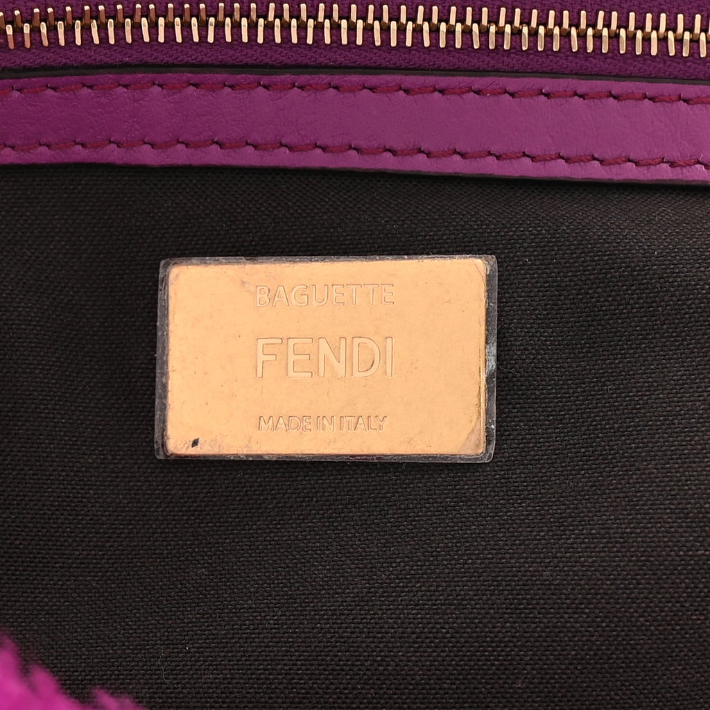 Fendi Shearling Vitello Dolce Macro FF 1974 Baguette  Bouganville