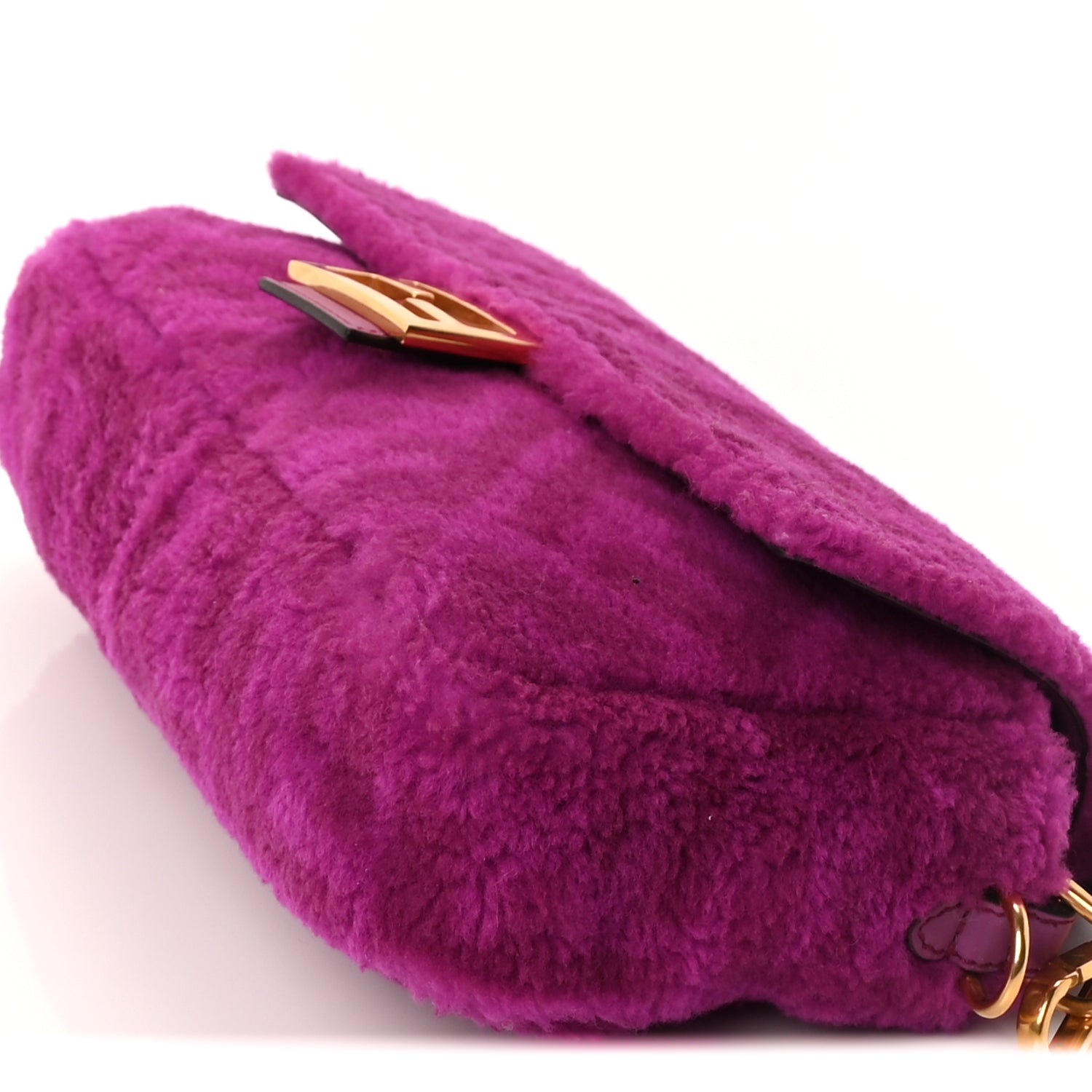 Fendi Shearling Vitello Dolce Macro FF 1974 Baguette  Bouganville