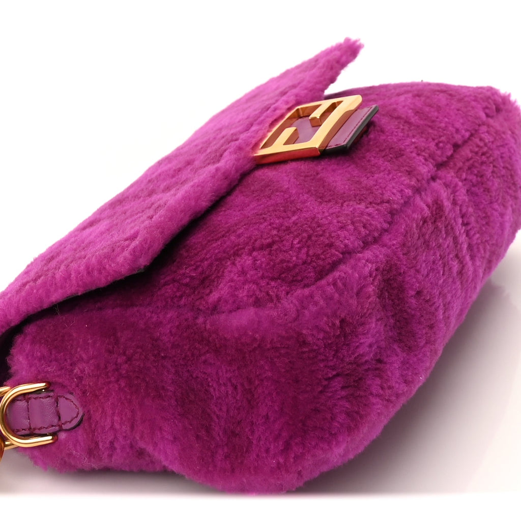 Fendi Shearling Vitello Dolce Macro FF 1974 Baguette  Bouganville