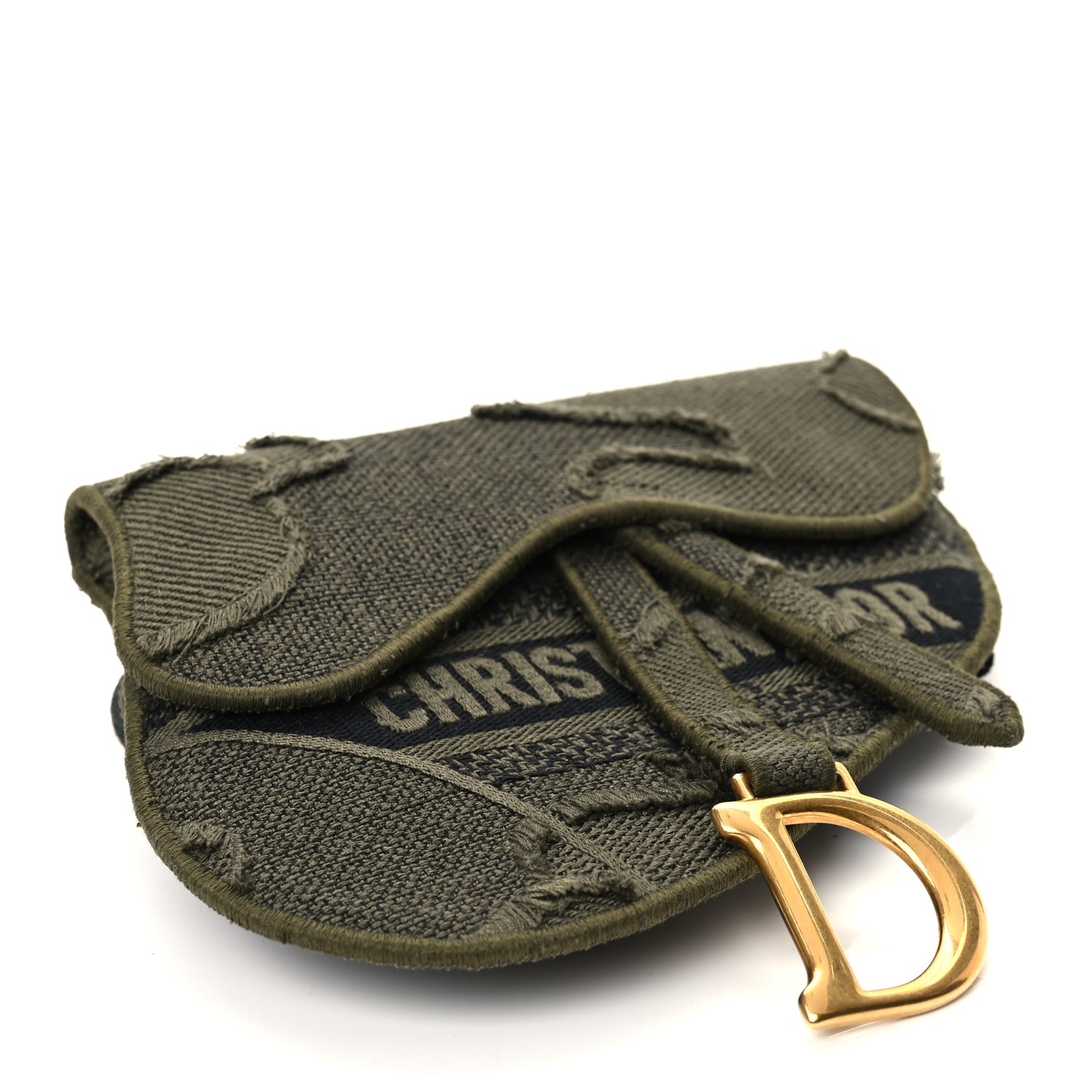 Christian Dior Canvas Embroidered Camouflage Saddle Belt Bag Green