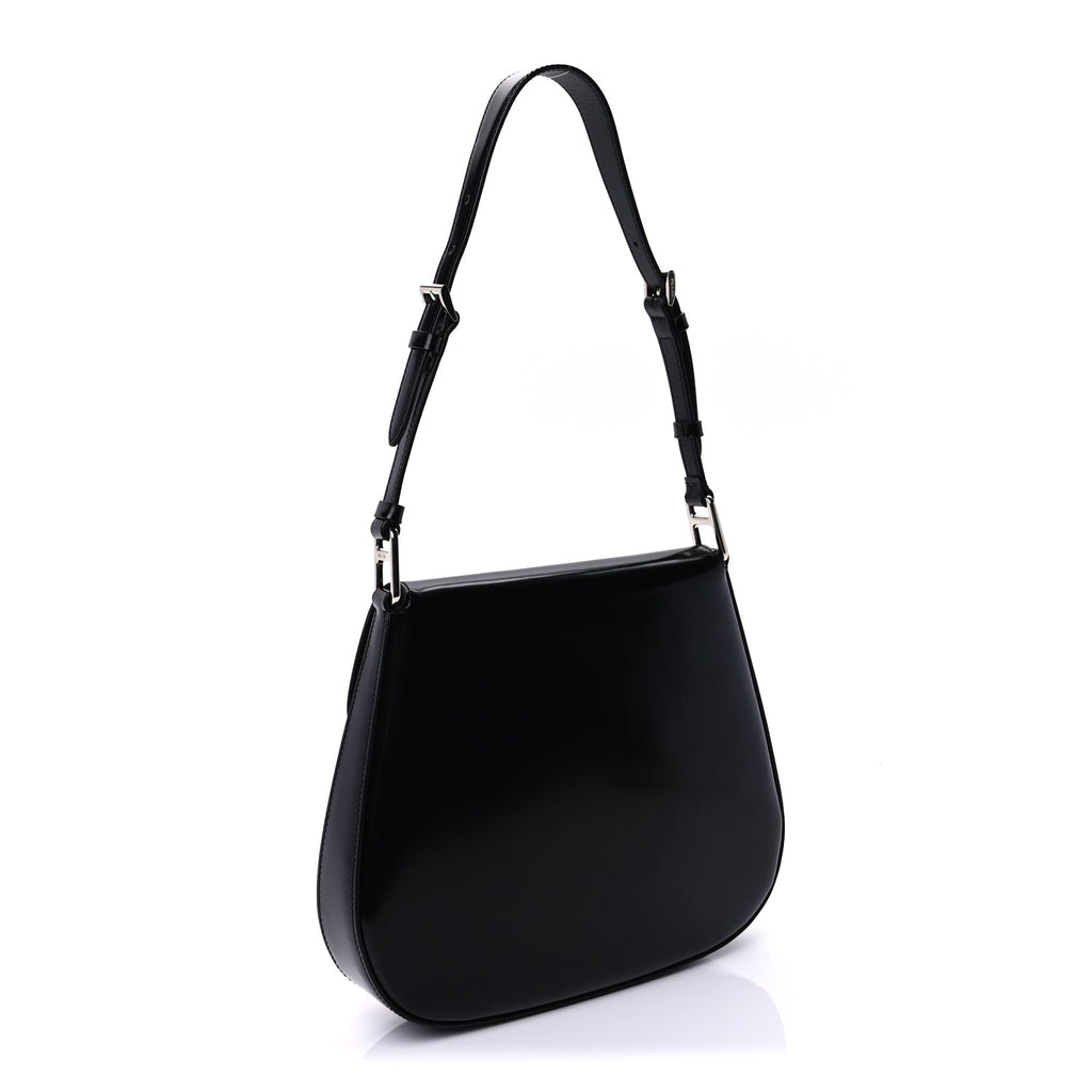 Prada Spazzolato Cleo Flap Adjustable Strap Shoulder Bag  Black