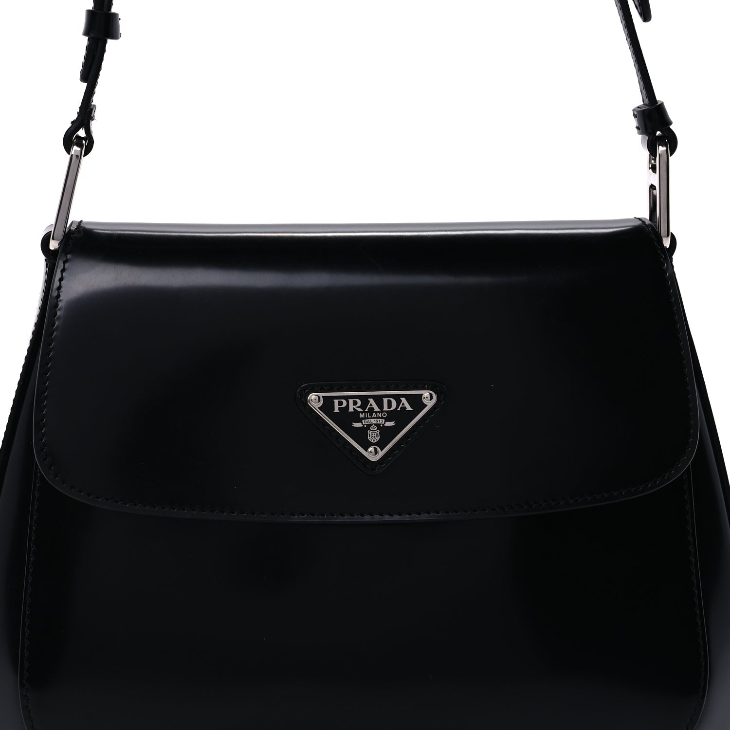 Prada Spazzolato Cleo Flap Adjustable Strap Shoulder Bag  Black